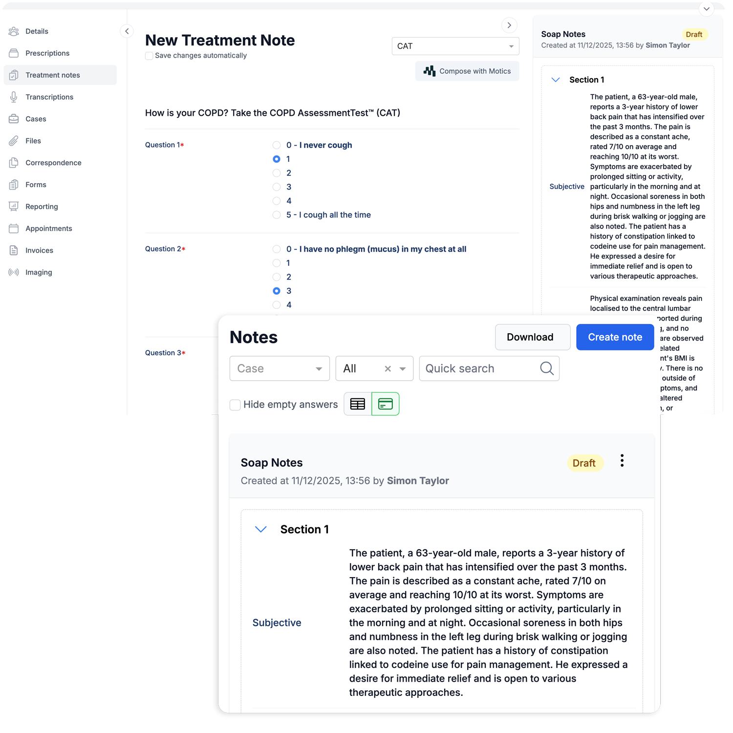 New Treatment Note composing tools