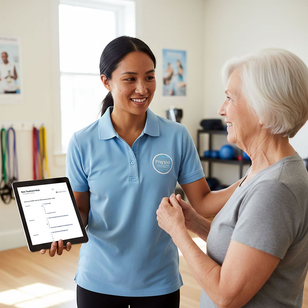 Young Physiotherapist caring for elderly patient