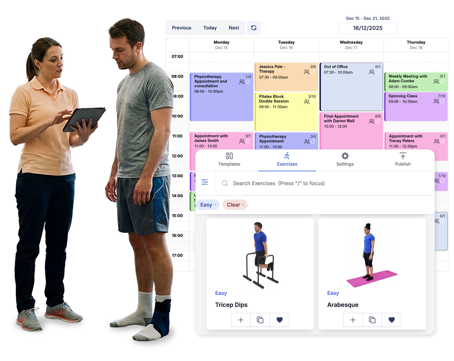 Personal Trainer with tablet writing programme with patient
