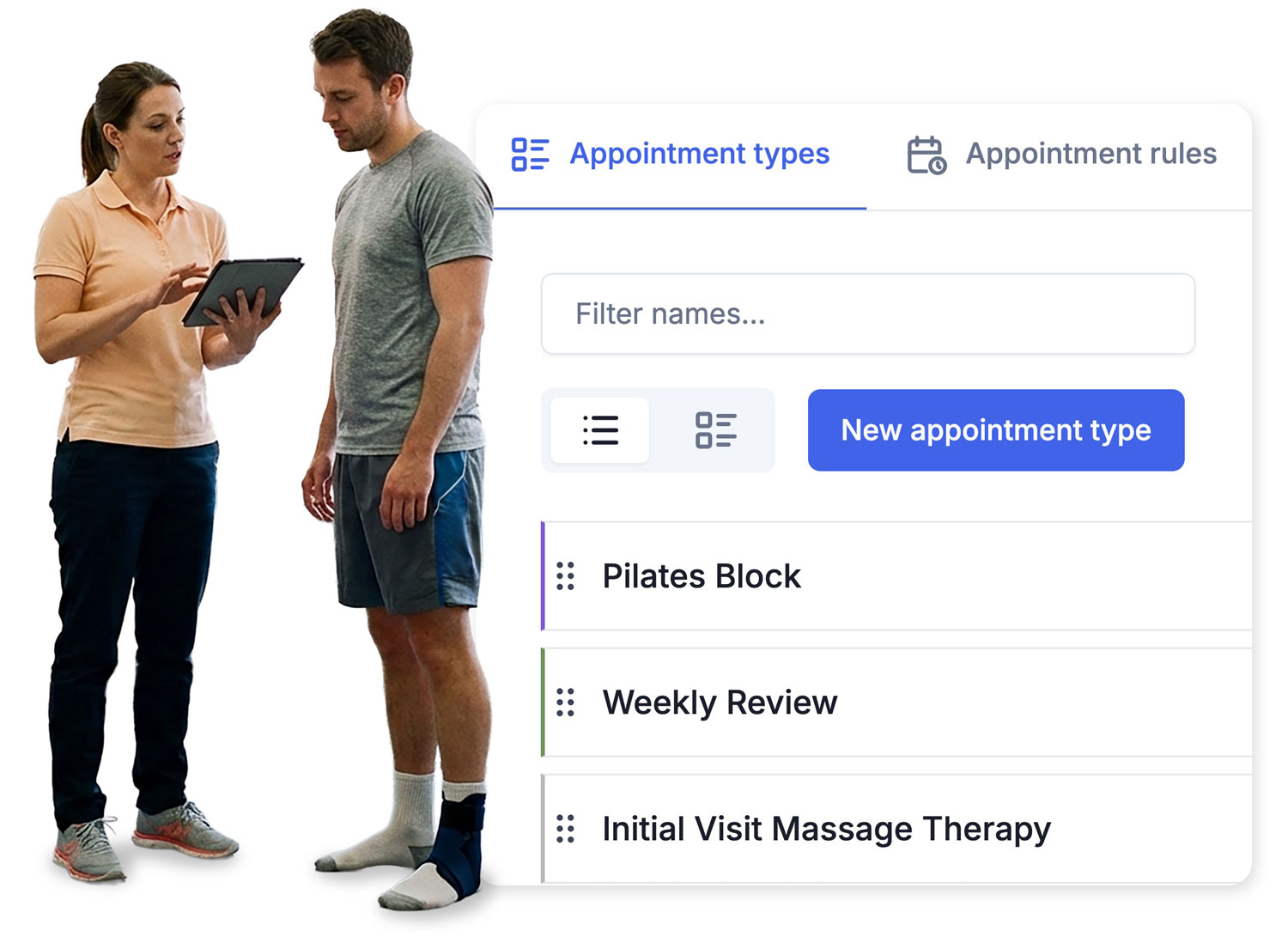 Personal Trainer with tablet writing programme with patient