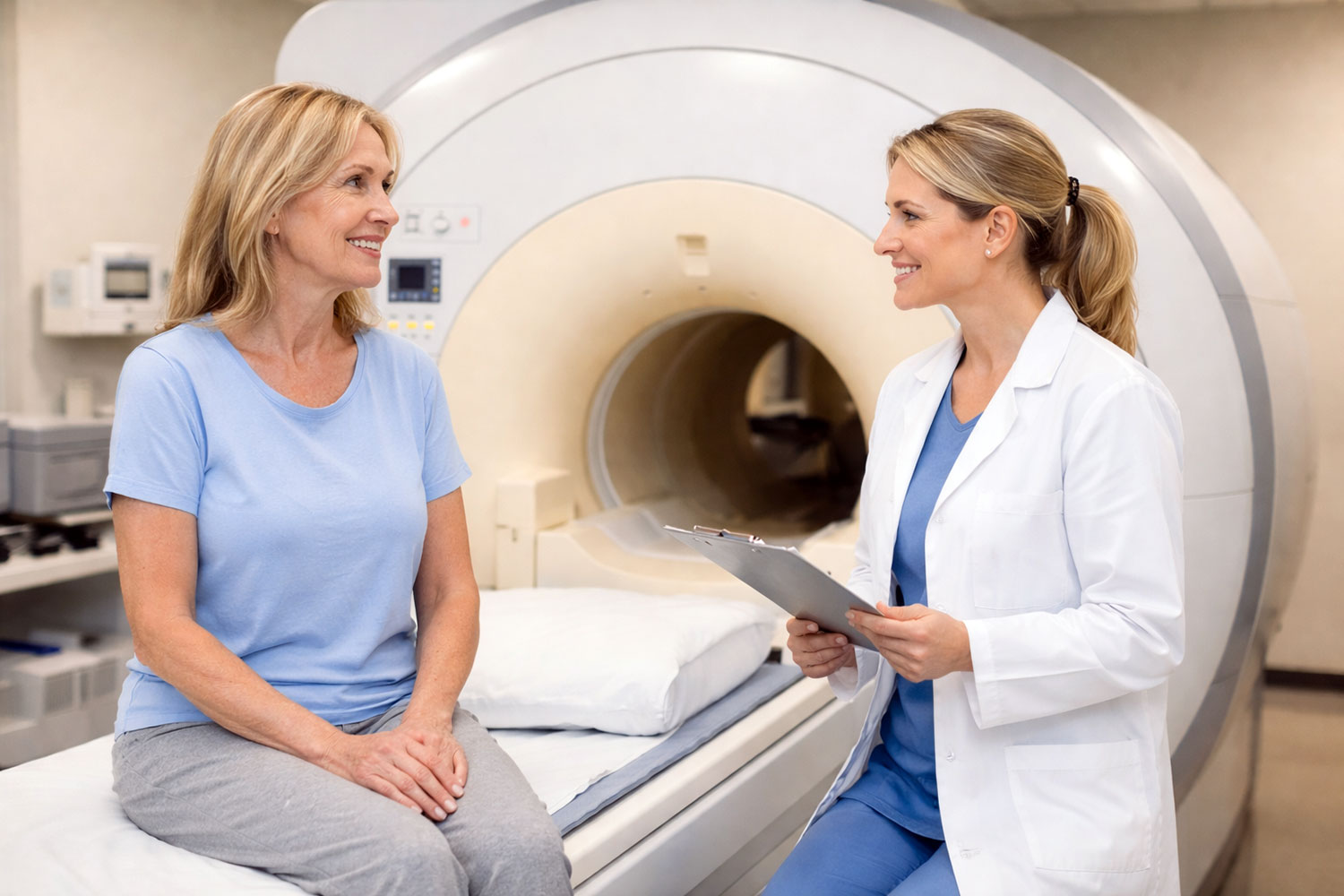 Doctor talking to a patient having an MRI Scan