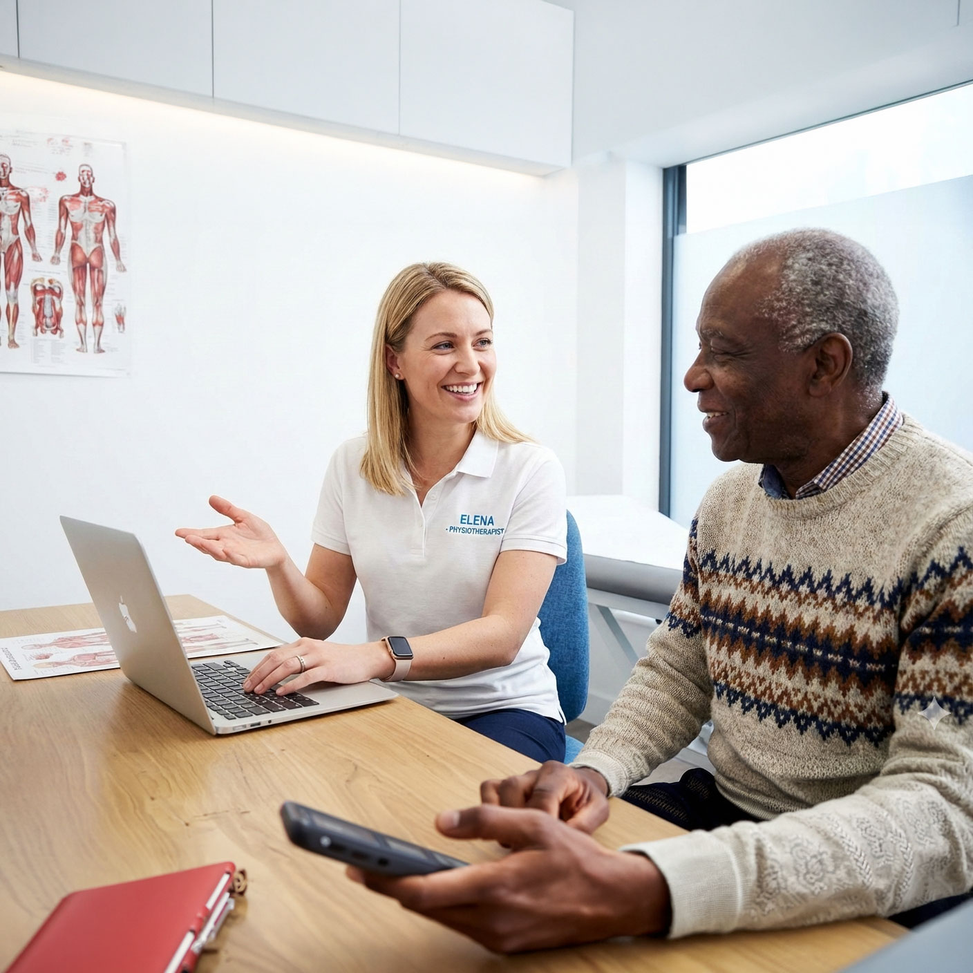 Physiotherapist booking in a patient for an image scan