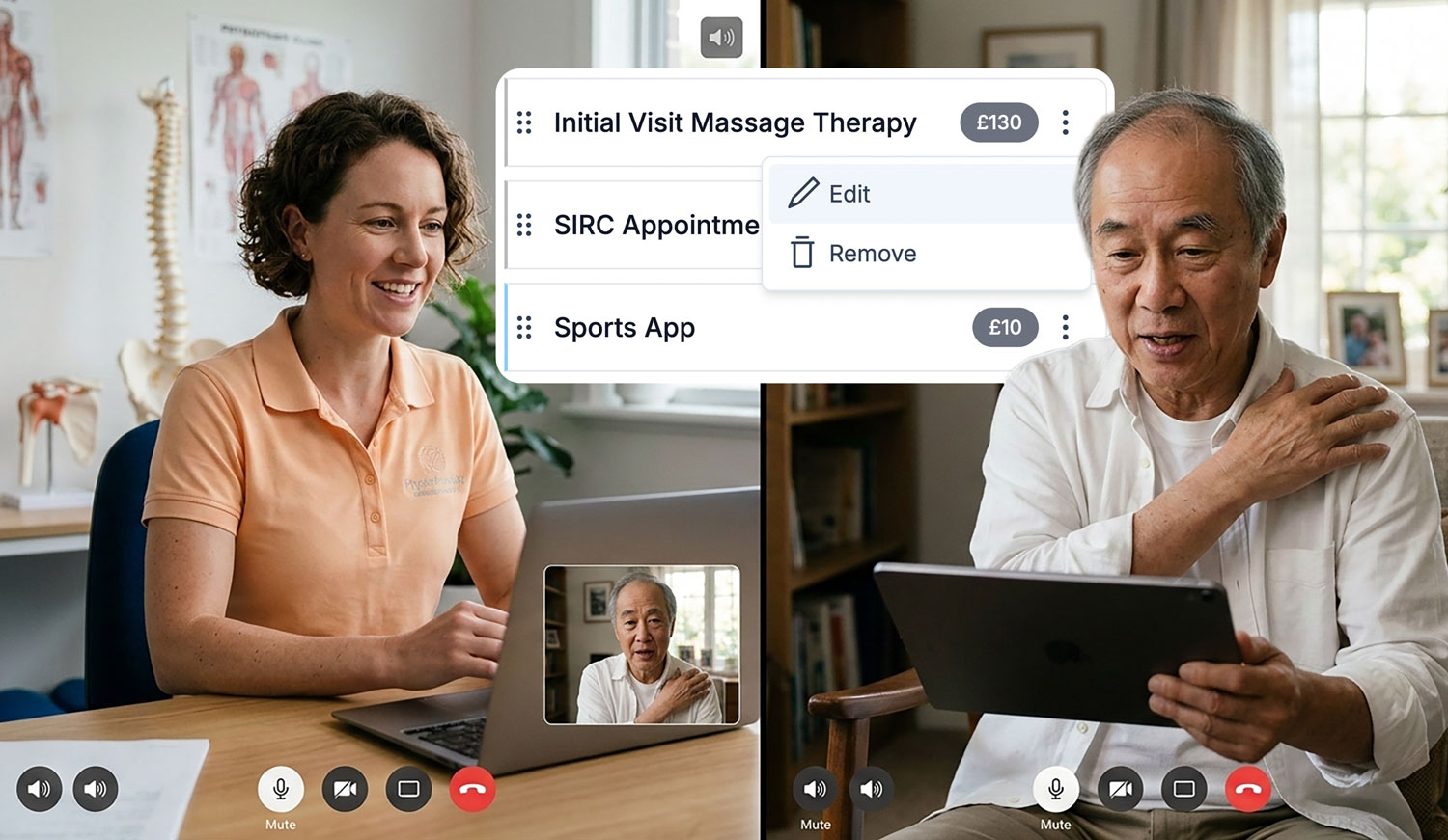 Video Meetings with patient and Physiotherapist using Telehealth and Clinic Guru