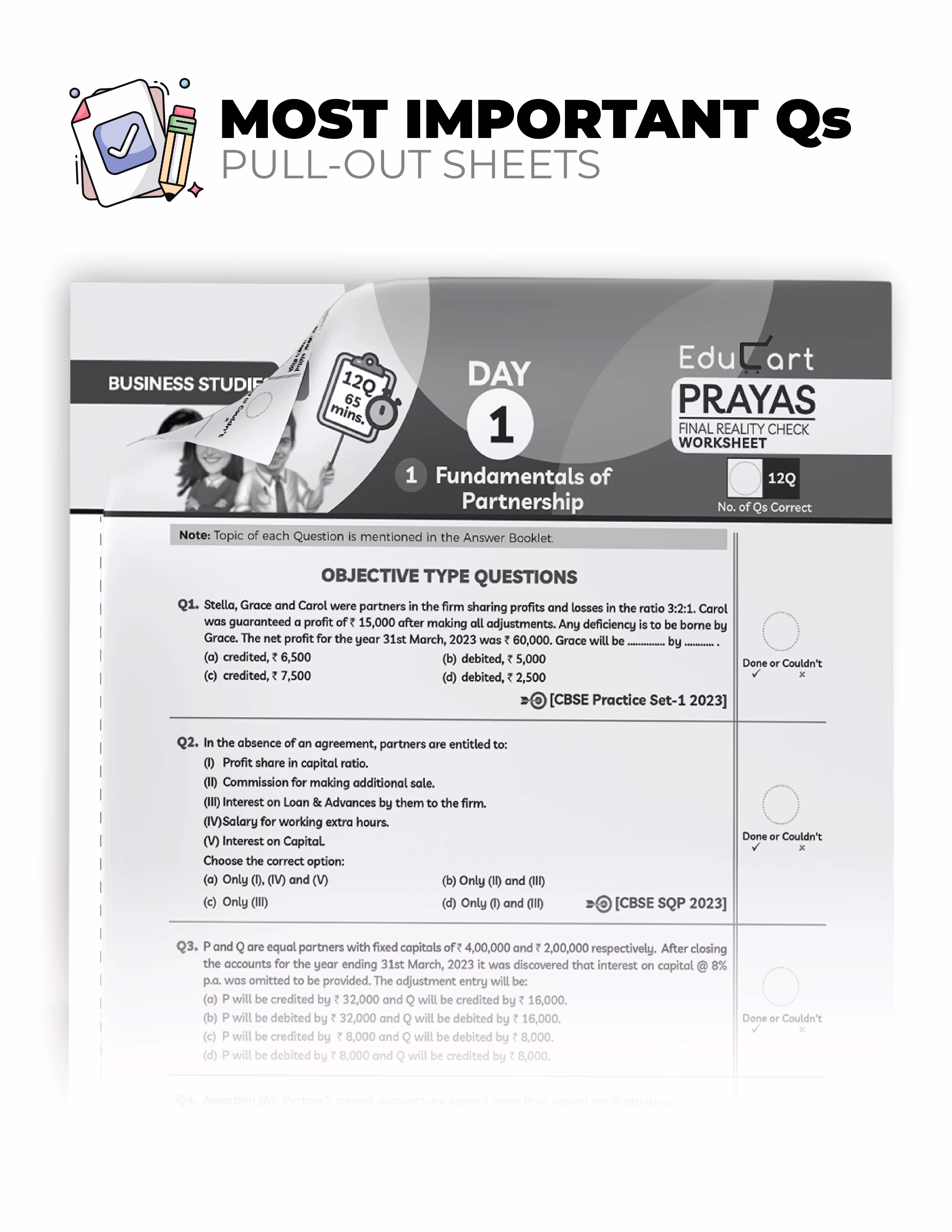 (For Gap Days) Educart PRAYAS CBSE Class 12 Chapterwise Most Important Qs (& PYQs) - Accountancy, Business Studies, Economics and English Core for February 2025 Boards