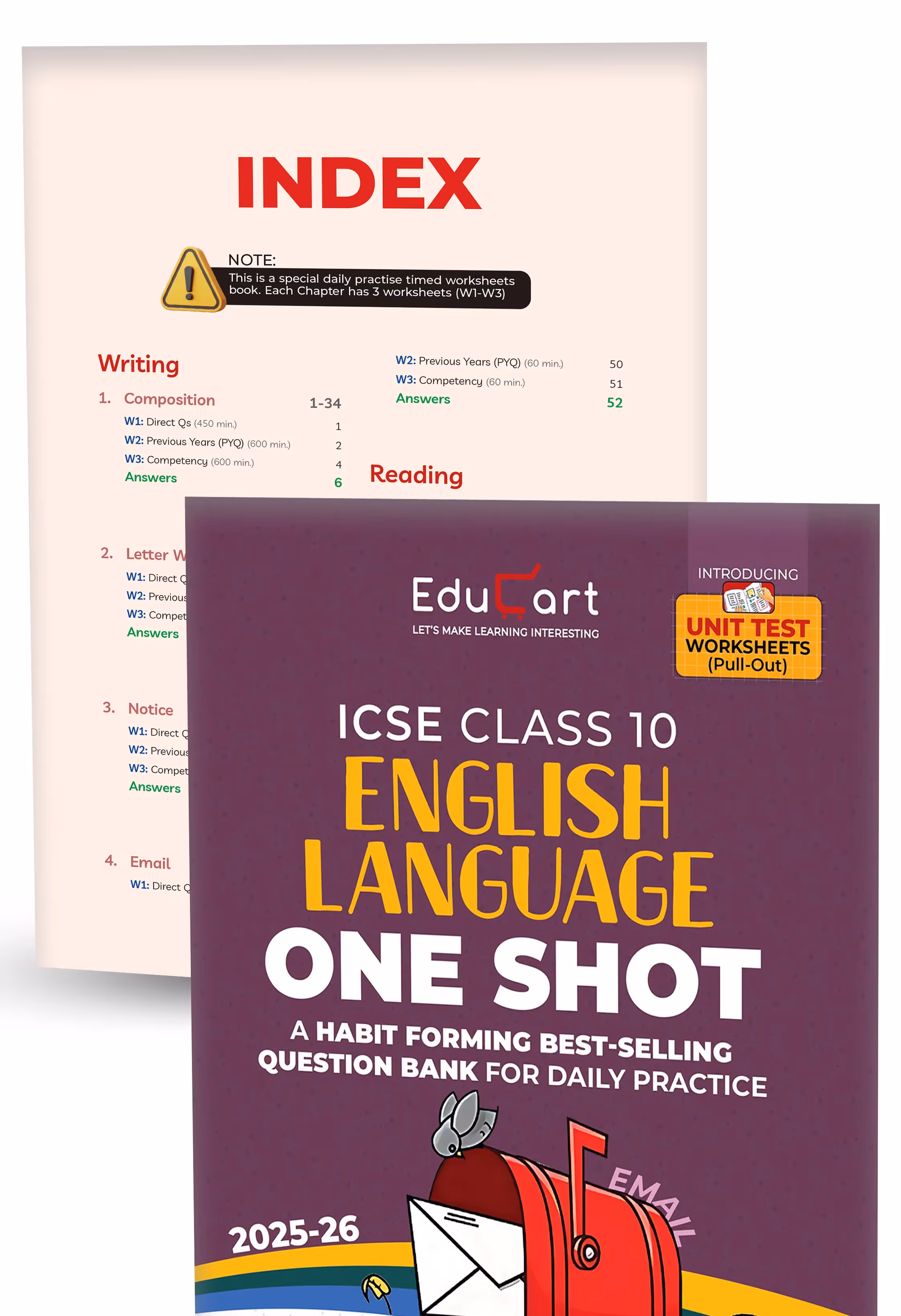Educart ICSE Class 10 One Shot Question Bank 2026 – Physics | Chemistry | Mathematics | Biology | English 1 and 2 | Geography and History & Civics (Set of 8 Books) for 2025-26 Exam