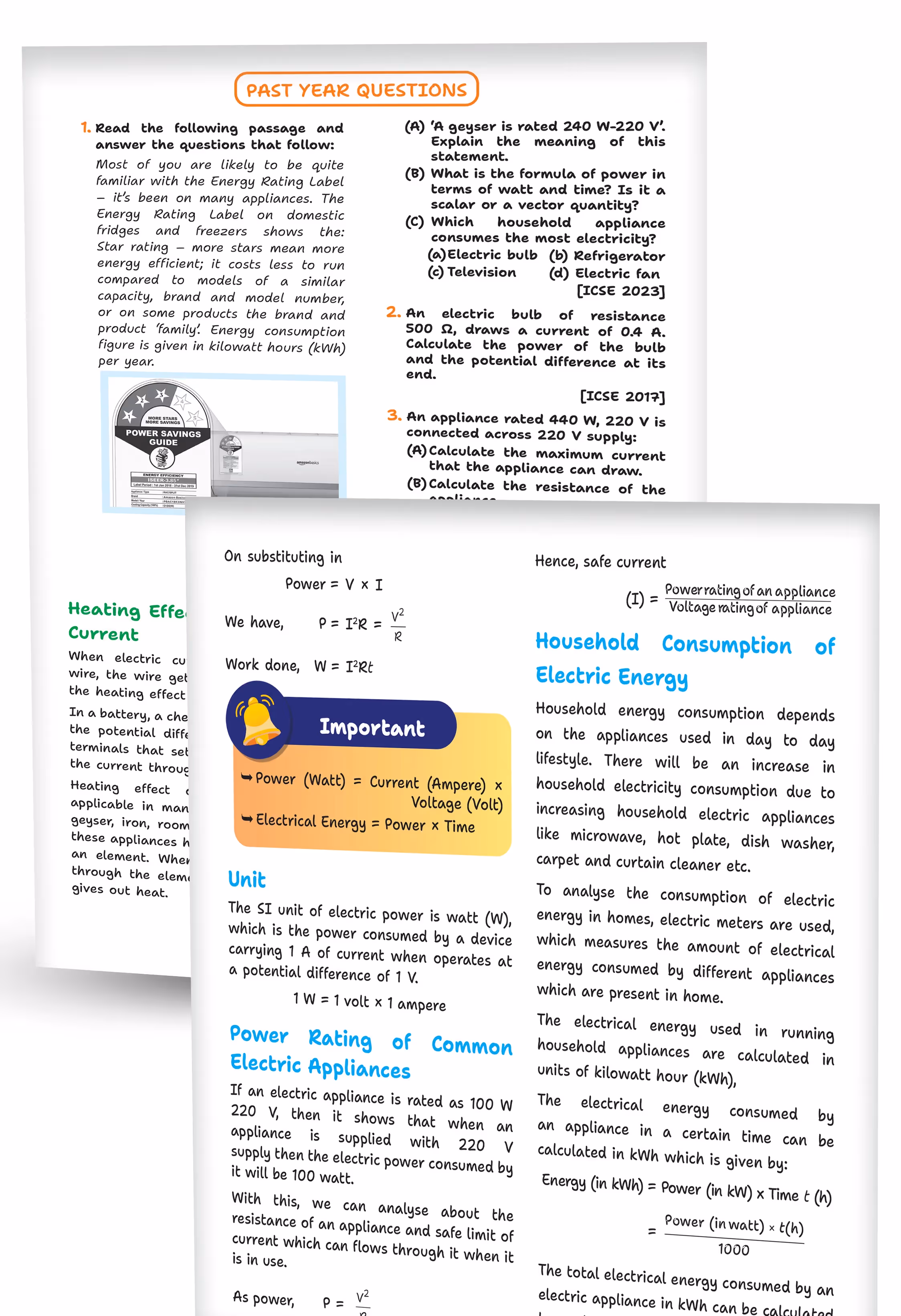 Educart Handouts ICSE Class 10 Physics Handwritten Notes 2026 (for PTs, half-yearly and board exam 2025-26)