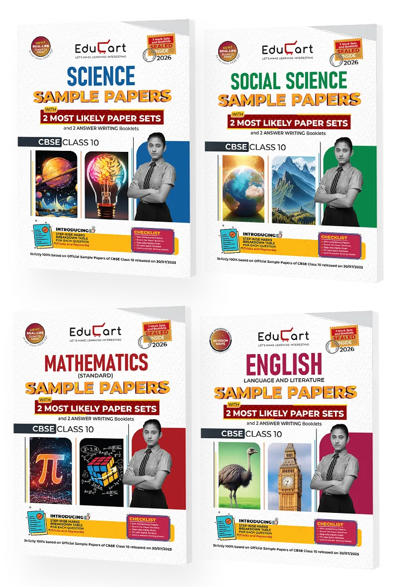 Educart CBSE Sample Paper Class 10 2025-26 - Science, Mathematics Standard, Social Science & English (Based on latest CBSE Sample Papers Released on 30 July 2025) Set of 4 Books For 2026 Board Exam