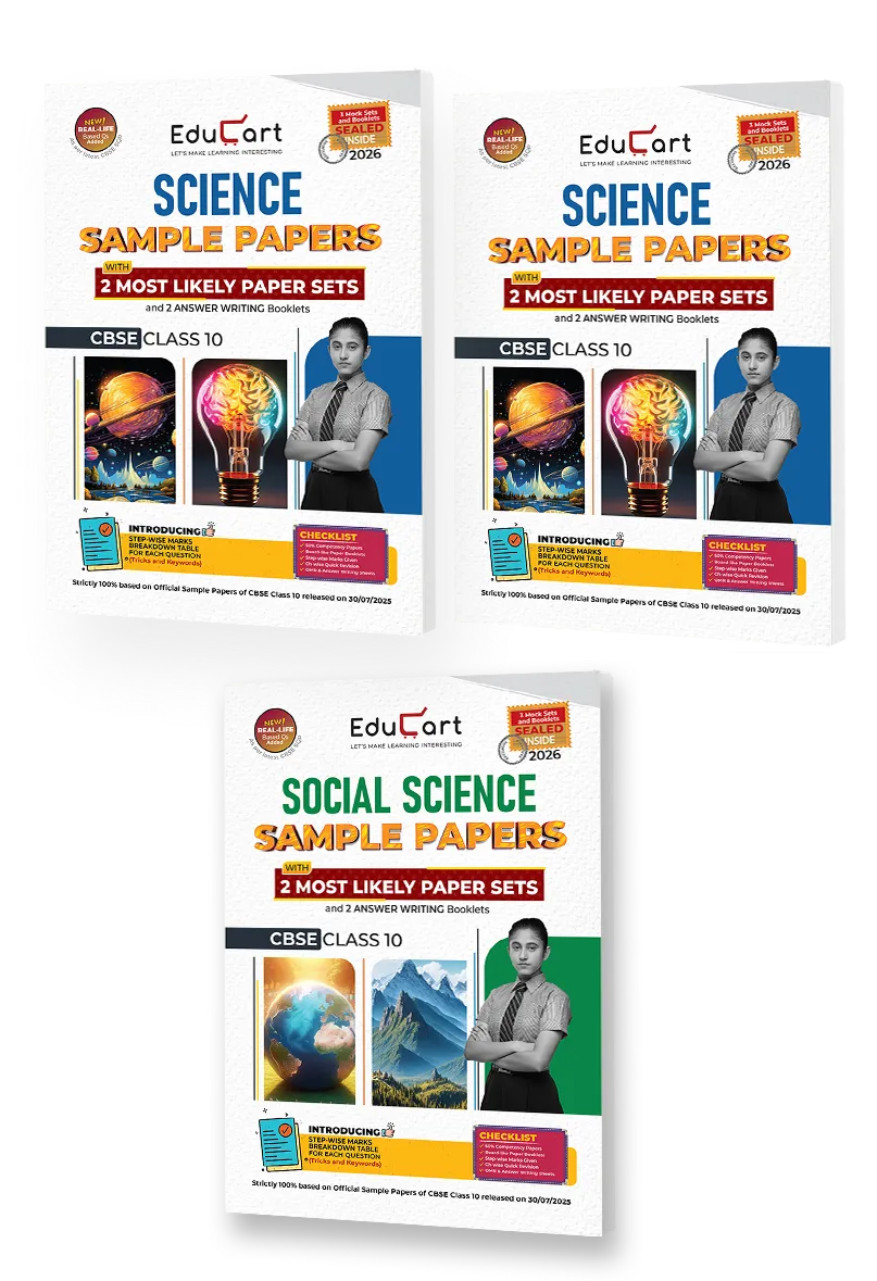 Educart CBSE Sample Paper Class 10 2025-26 - Science, Mathematics Standard & Social Science (Based on latest CBSE Sample Papers Released on 30-07-25) Set of 3 Books For 2026 Board Exam
