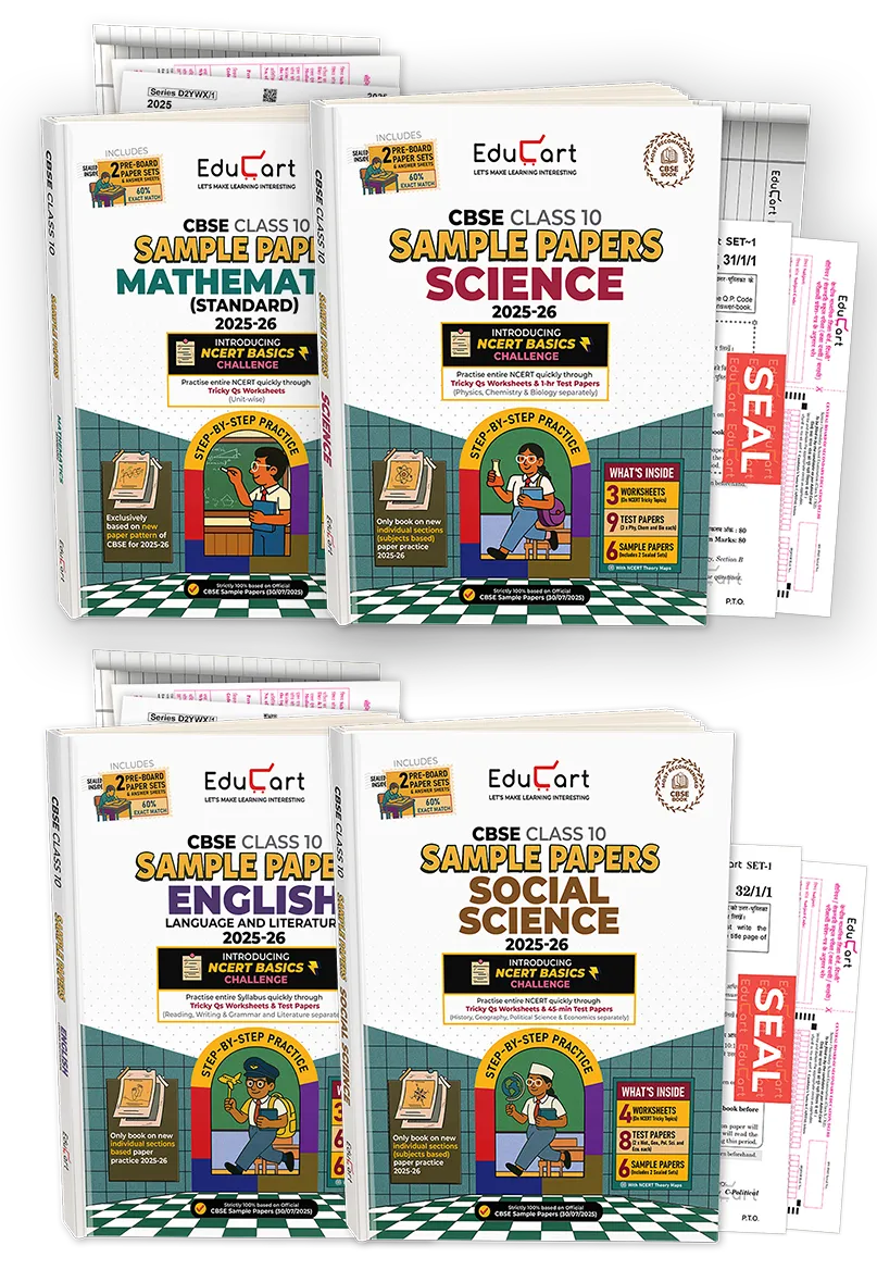Educart CBSE Sample Paper Class 10 2025-26 - Science, Mathematics Standard, Social Science & English (Based on latest CBSE Sample Papers Released on 30-07-25) Set of 4 Books For 2026 Board Exam