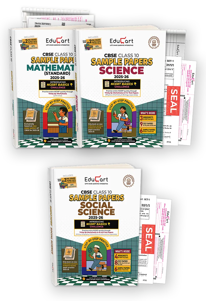 Educart CBSE Sample Paper Class 10 2025-26 - Science, Mathematics Standard & Social Science (Based on latest CBSE Sample Papers Released on 30-07-25) Set of 3 Books For 2026 Board Exam