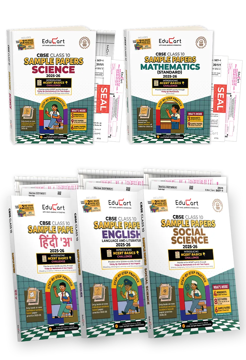 Educart CBSE Sample Paper Class 10 2025-26 - Science, Mathematics Standard, Social Science, English & Hindi A (Introducing exclusive step-by-step new practice concept on 2026 pattern) Set of 5 Books