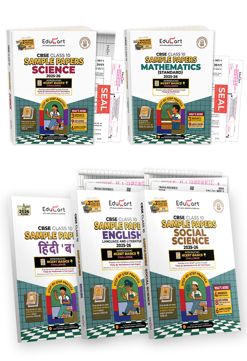 Educart CBSE Sample Paper Class 10 2025-26 - Science, Mathematics Standard, Social Science, English & Hindi B (Introducing exclusive step-by-step new practice concept on 2026 pattern) Set of 5 Books