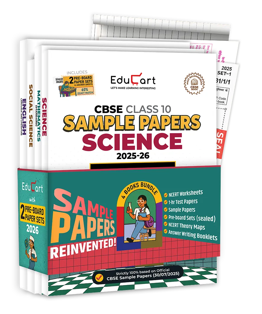 Educart CBSE Sample Paper Class 10 2025-26 - Science, Mathematics Standard, Social Science & English (Introducing exclusive step-by-step new practice concept on 2026 pattern) Set of 4 Books