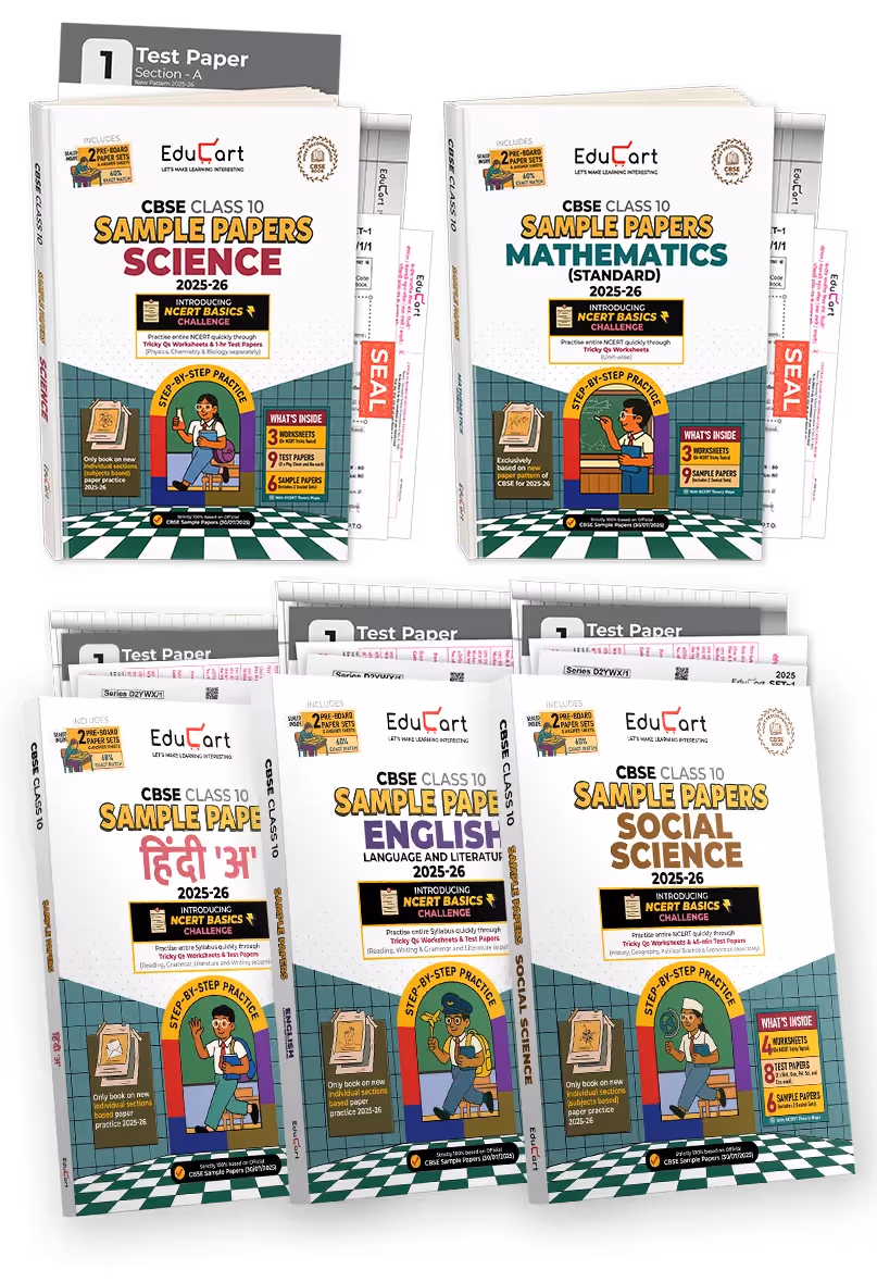 Educart CBSE Sample Paper Class 10 2025-26 - Science, Mathematics Standard, Social Science, English & Hindi A (Introducing exclusive step-by-step new practice concept on 2026 pattern) Set of 5 Books