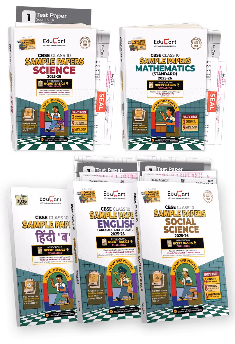 Educart CBSE Sample Paper Class 10 2025-26 - Science, Mathematics Standard, Social Science, English & Hindi B (Introducing exclusive step-by-step new practice concept on 2026 pattern) Set of 5 Books