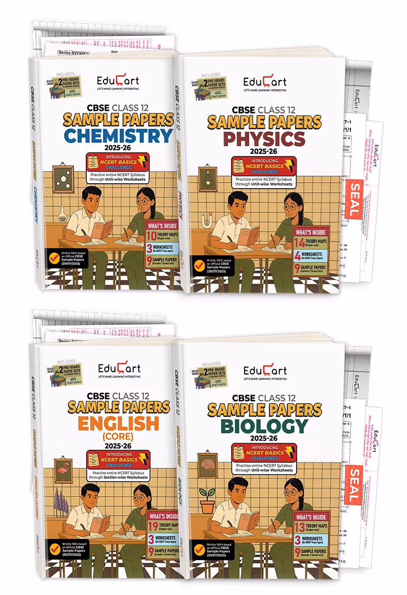 Educart CBSE Sample Paper Class 12 2025-26 - Physics, Chemistry, Biology, & English (Based on latest CBSE Sample Papers Released on 30-07-25) Set for 4 books For 2026 Board Exam