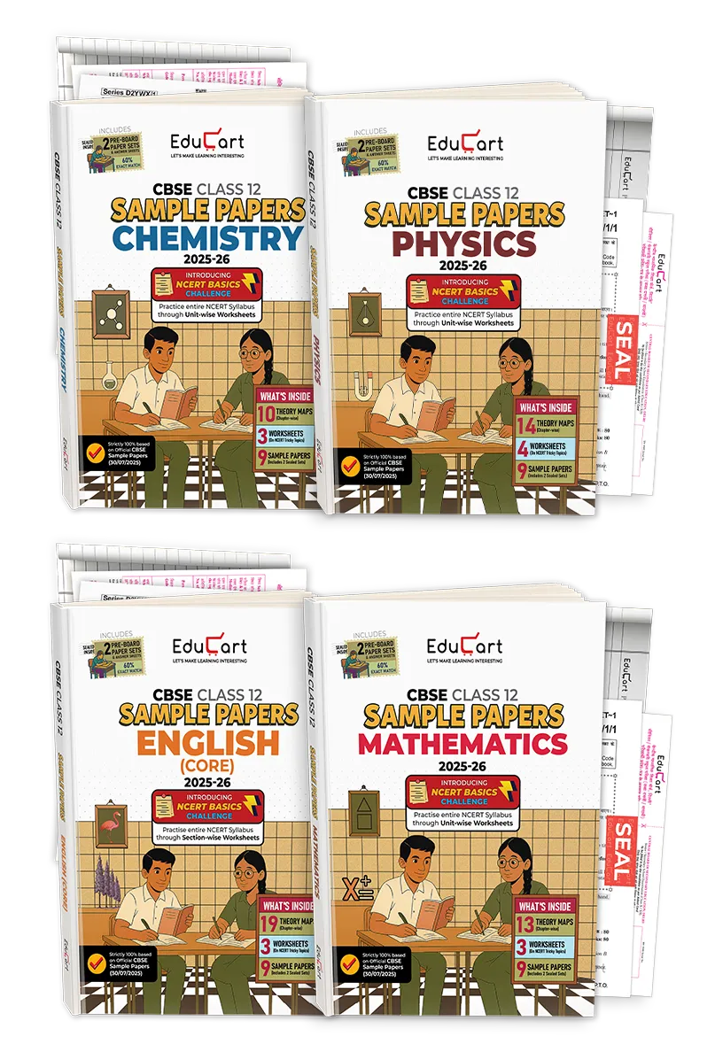 Educart CBSE Sample Paper Class 12 2025-26 - Physics, Chemistry, Mathematics, & English (Based on latest CBSE Sample Papers Released on 30-07-25) Set for 4 books For 2026 Board Exam