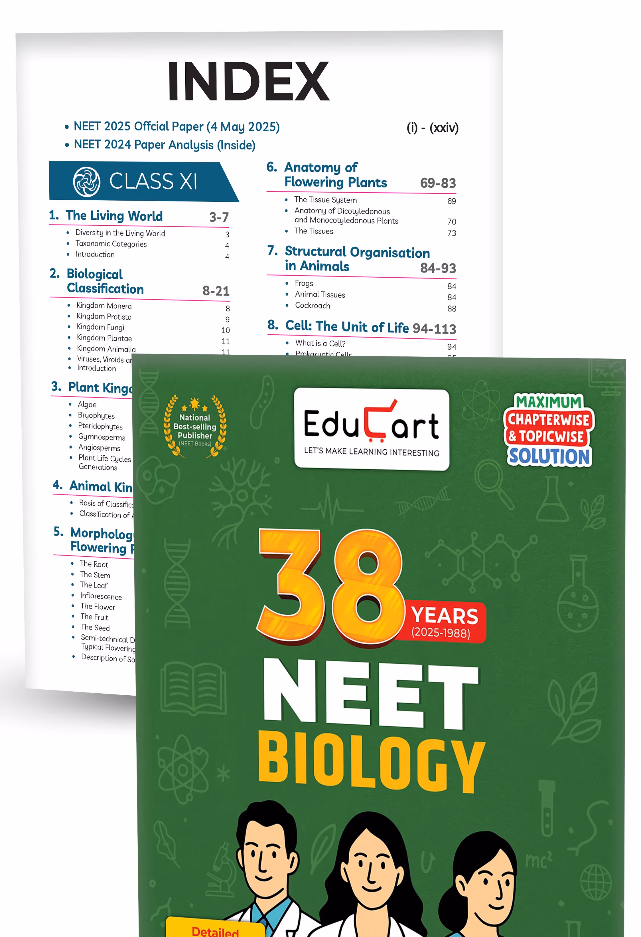 Educart 38 Years NEET Previous Year Solved Papers - Physics, Chemistry and Biology PYQ Combo Set of 3 Books (2025 - 1988) Chapterwise Topicwise Solutions For NEET Exam 2026