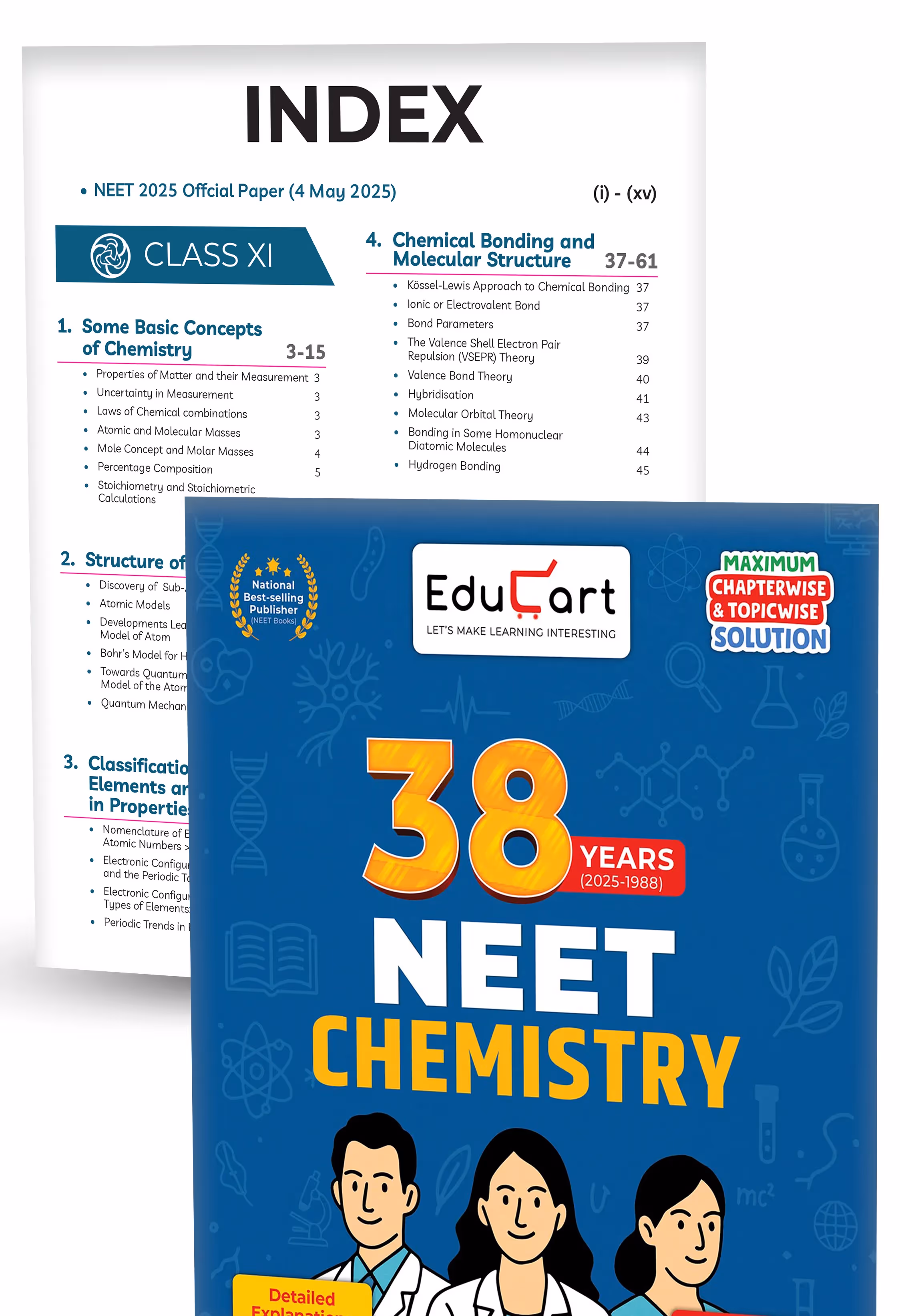 Educart 38 Years NEET Previous Year Solved Papers - Physics, Chemistry and Biology PYQ Combo Set of 3 Books (2025 - 1988) Chapterwise Topicwise Solutions For NEET Exam 2026