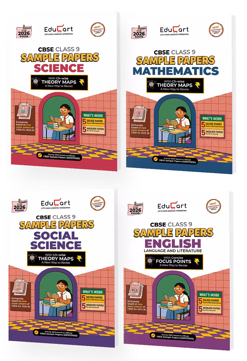 Educart CBSE Sample Paper Class 9 2025-26 - Science, Mathematics, Social Science & English (Introducing exclusive new practice concept on 2026 pattern) Set of 4 Books