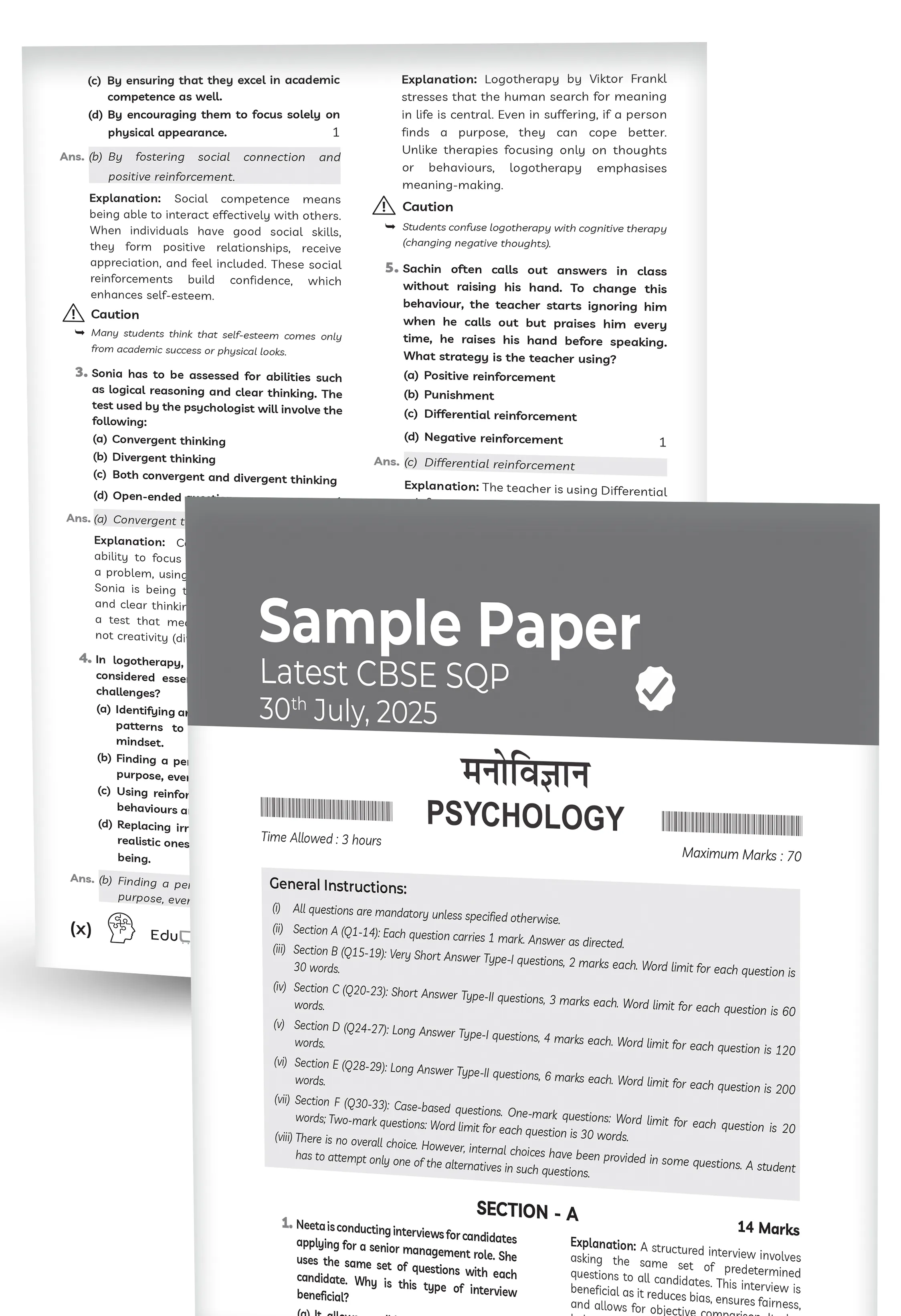 Educart CBSE Sample Paper Class 12 2025-26 – Psychology (Based on latest CBSE Sample Papers Released on 30-07-25) For 2026 Board Exam