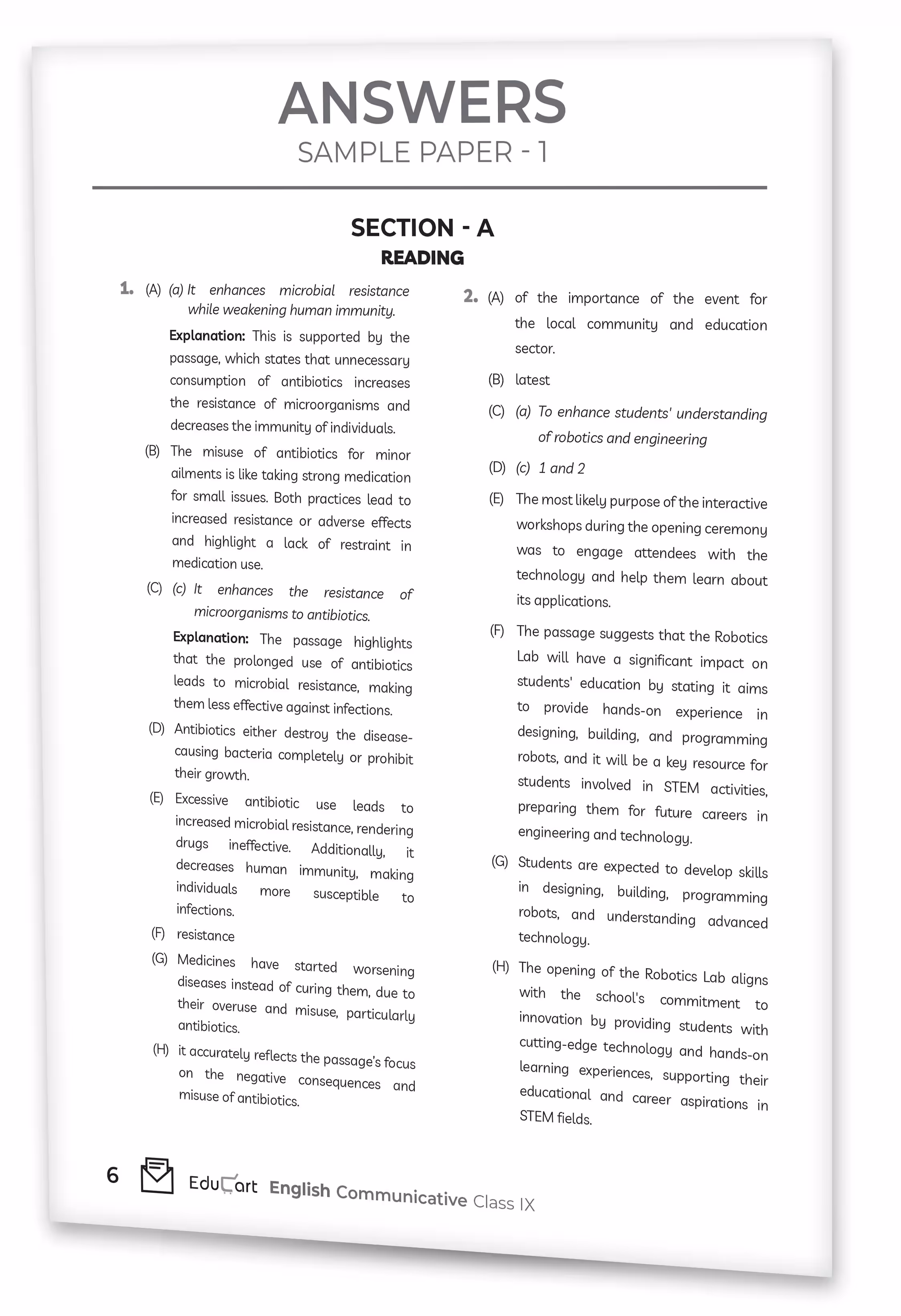 Educart CBSE Sample Paper Class 9 2025-26 English Communicative (Introducing exclusive new practice concept on 2026 pattern)