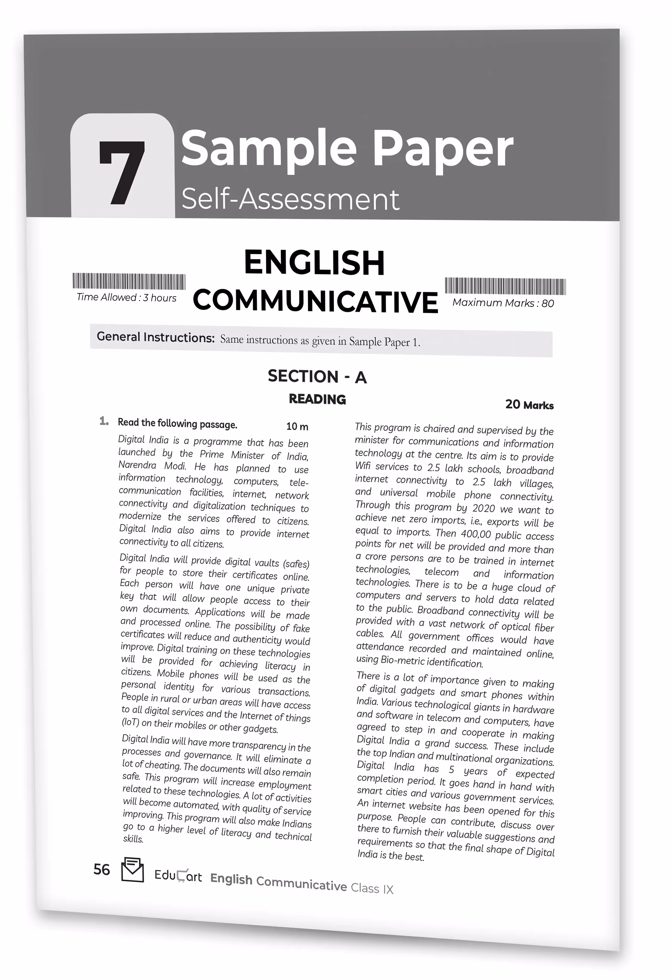 Educart CBSE Sample Paper Class 9 2025-26 English Communicative (Introducing exclusive new practice concept on 2026 pattern)