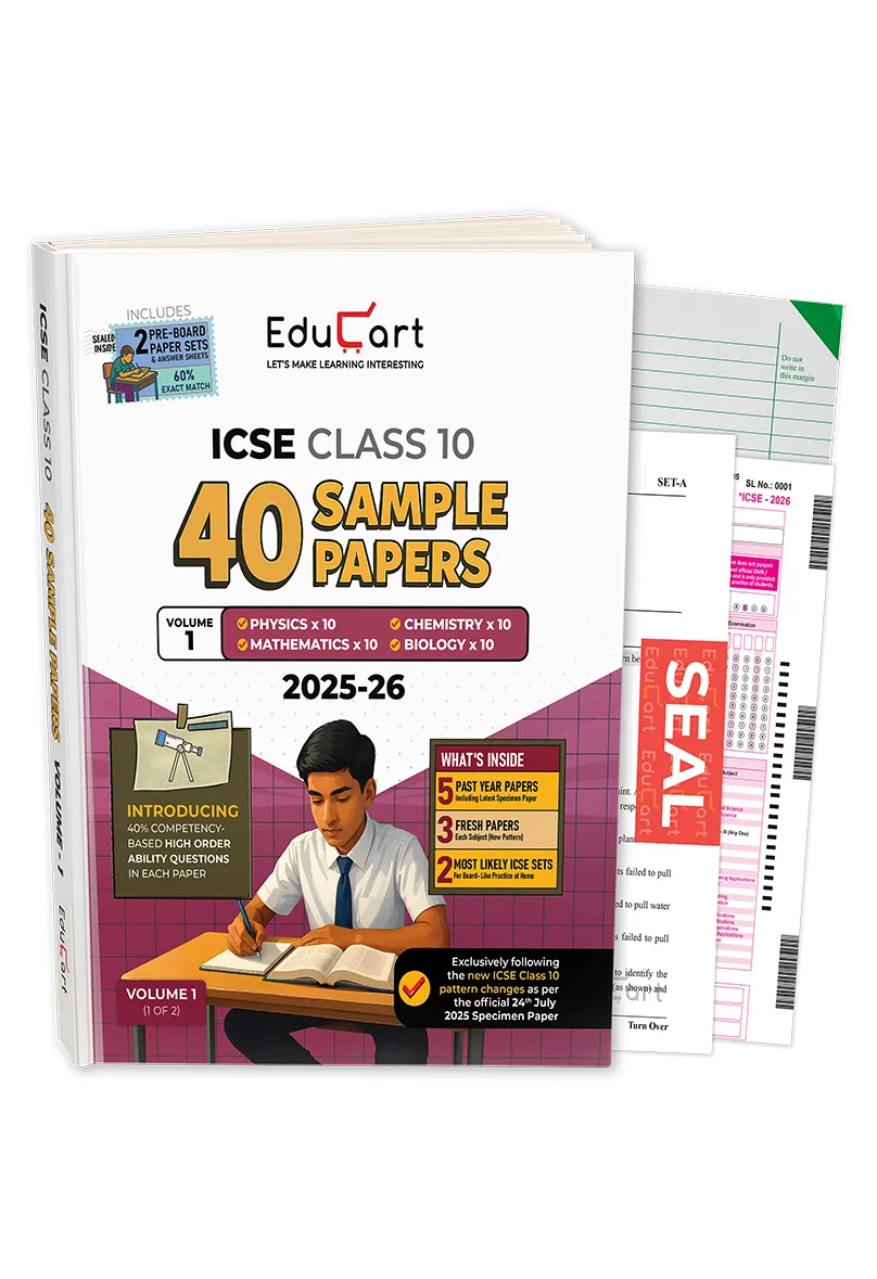 Educart ICSE Sample Paper Class 10 2026 (Volume 1) – Physics Chemistry Biology and Mathematics in English Books for 2025-26 Board Exam