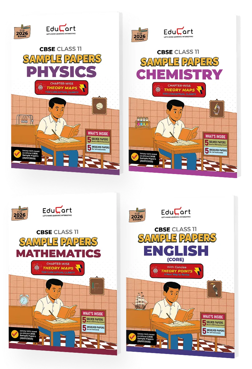 Educart CBSE Sample Paper Class 11 2025-26 - Physics, Chemistry, Mathematics & English (Based on latest CBSE Sample Papers Released on 30-07-25) Set for 4 Books for 2026 Exam