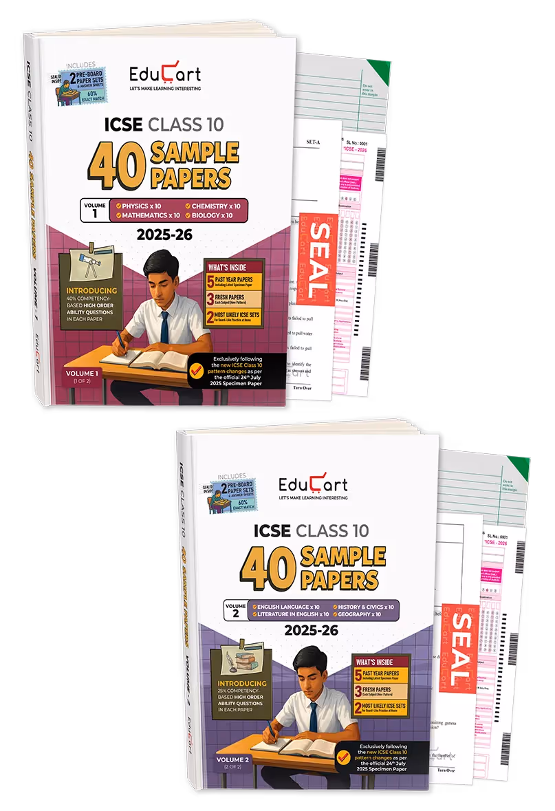 Educart ICSE Class 10 Sample Papers 2026 (Set of 8 Subjects Books) – Physics, Chemistry, Biology, Mathematics, History & Civics, Geography, English Language and Literature in English Books for 2025-26 Exam