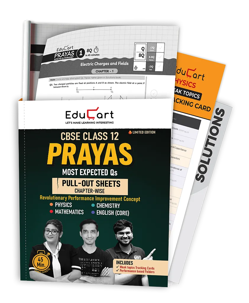 Educart PRAYAS CBSE Class 12 for 2026 Physics, Chemistry, Mathematics and English Core (Chapterwise Most Important Qs for 2025-26 Exam)