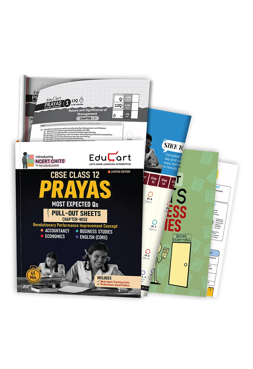 Educart PRAYAS CBSE Class 12 for 2026 Accountancy, Business Studies, Economics and English Core (Introducing revolutionary marks increment concept - NCERT CHITS)