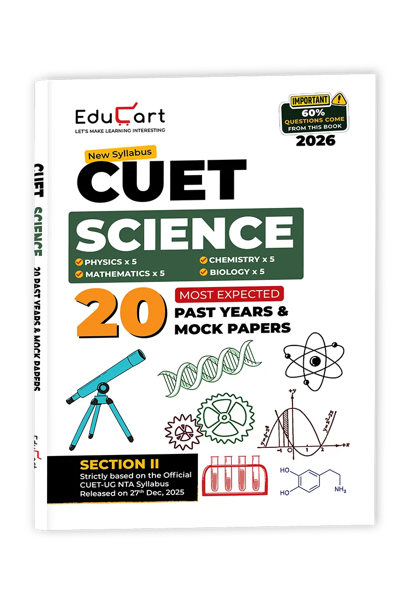 Educart 20 CUET 2026 UG Books Science Past Years and Mock Papers - Physics + Chemistry + Mathematics and Biology (Section II, New NTA syllabus)