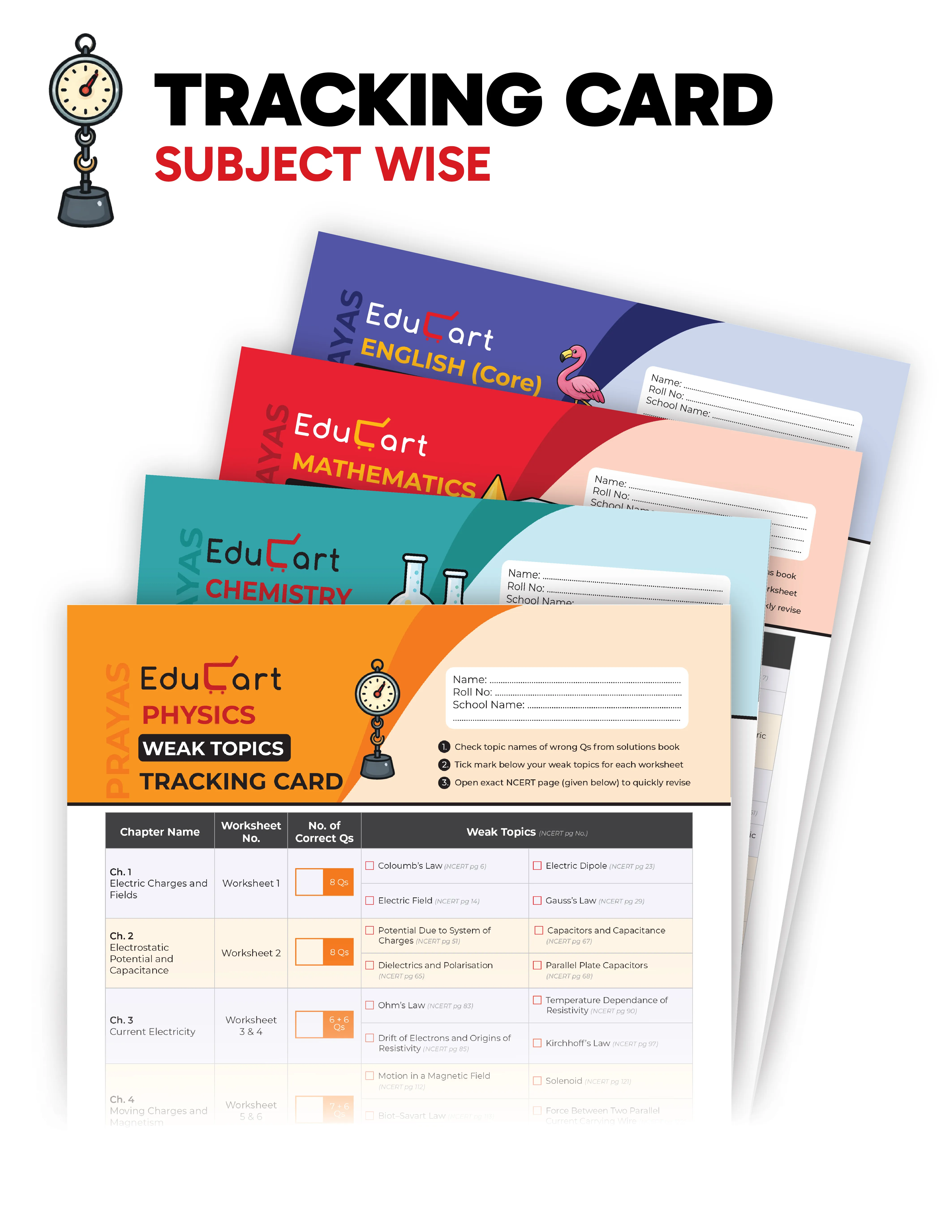 Educart PRAYAS CBSE Class 12 for 2026 Physics, Chemistry, Mathematics and English Core (Chapterwise Most Important Qs for 2025-26 Exam)