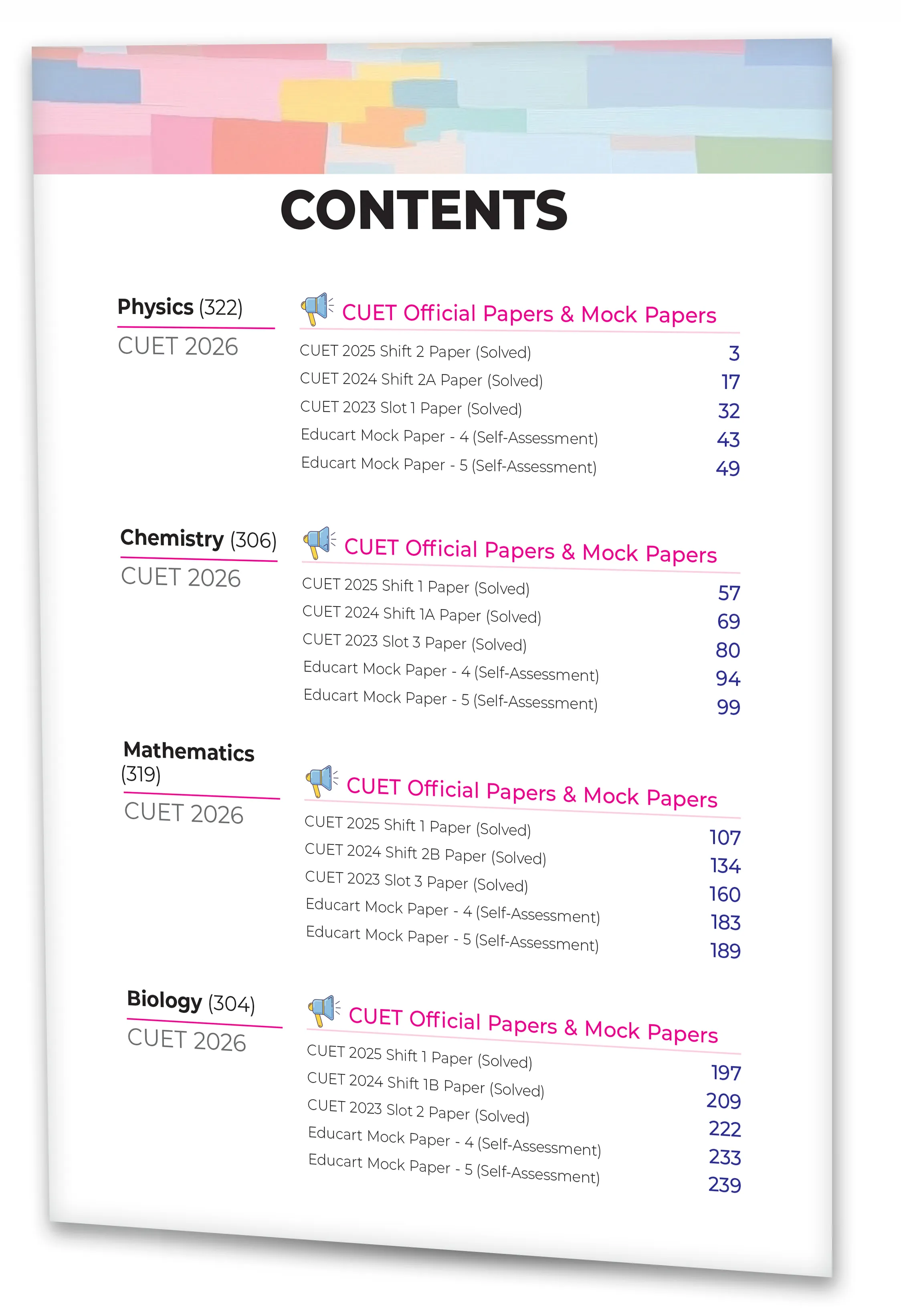 Educart 20 CUET 2026 UG Books Science Past Years and Mock Papers - Physics + Chemistry + Mathematics and Biology (Section II, New NTA syllabus)