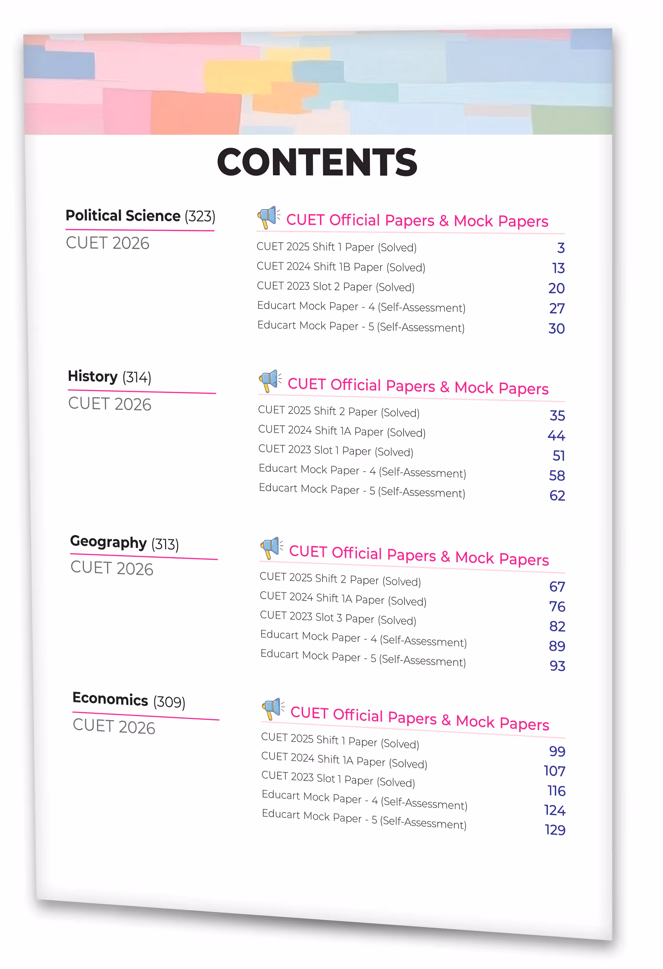 Educart 20 CUET 2026 UG Books Humanities Past Years and Mock Papers - Political Science + Geography + History and Economics (Section II, New NTA syllabus)