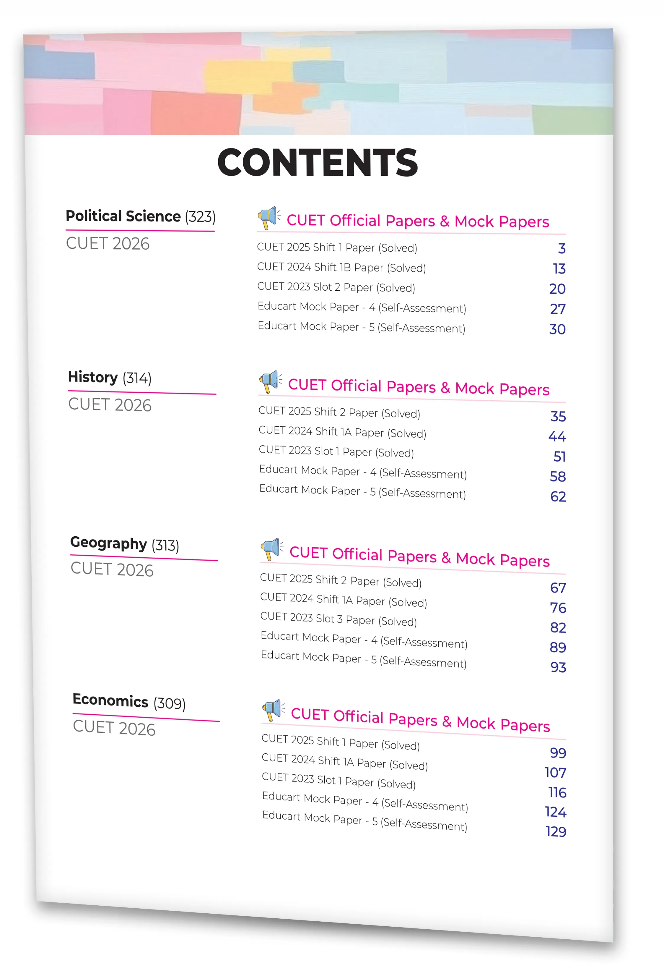Educart 20 CUET 2026 UG Books Humanities Past Years and Mock Papers - Political Science + Geography + History and Economics (Section II, New NTA syllabus)