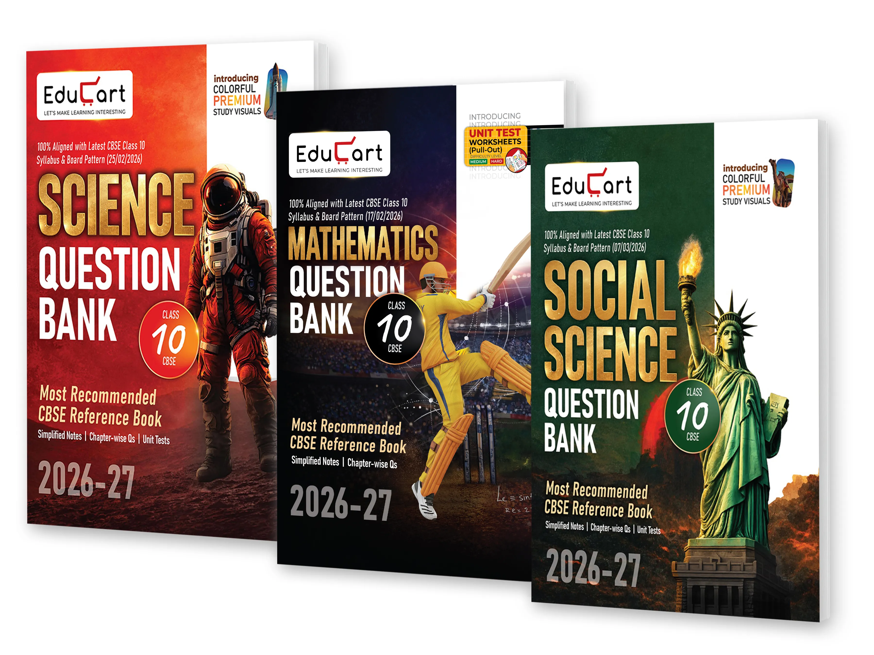 Educart CBSE Question Bank Class 10 Bundle - Science, Mathematics and Social Science 2026-27