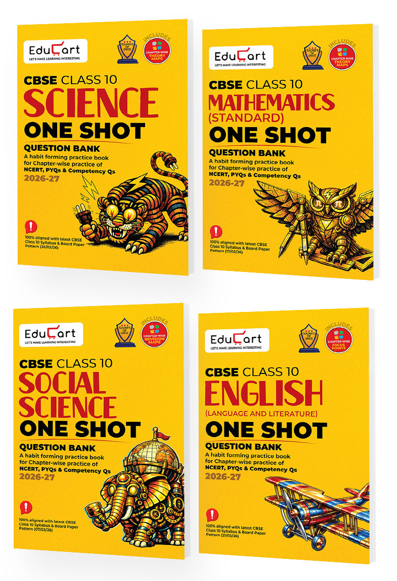 Educart One-shot CBSE Class 10 Question Bank 2026-27 Bundle - Science, Mathematics, Social Science and English (Strictly for Boards Exam 2027)