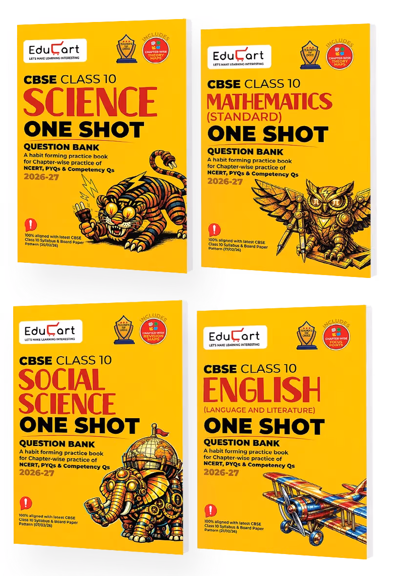 Educart One-shot CBSE Class 10 Question Bank 2026-27 Bundle - Science, Mathematics, Social Science and English (Strictly for Boards Exam 2027)