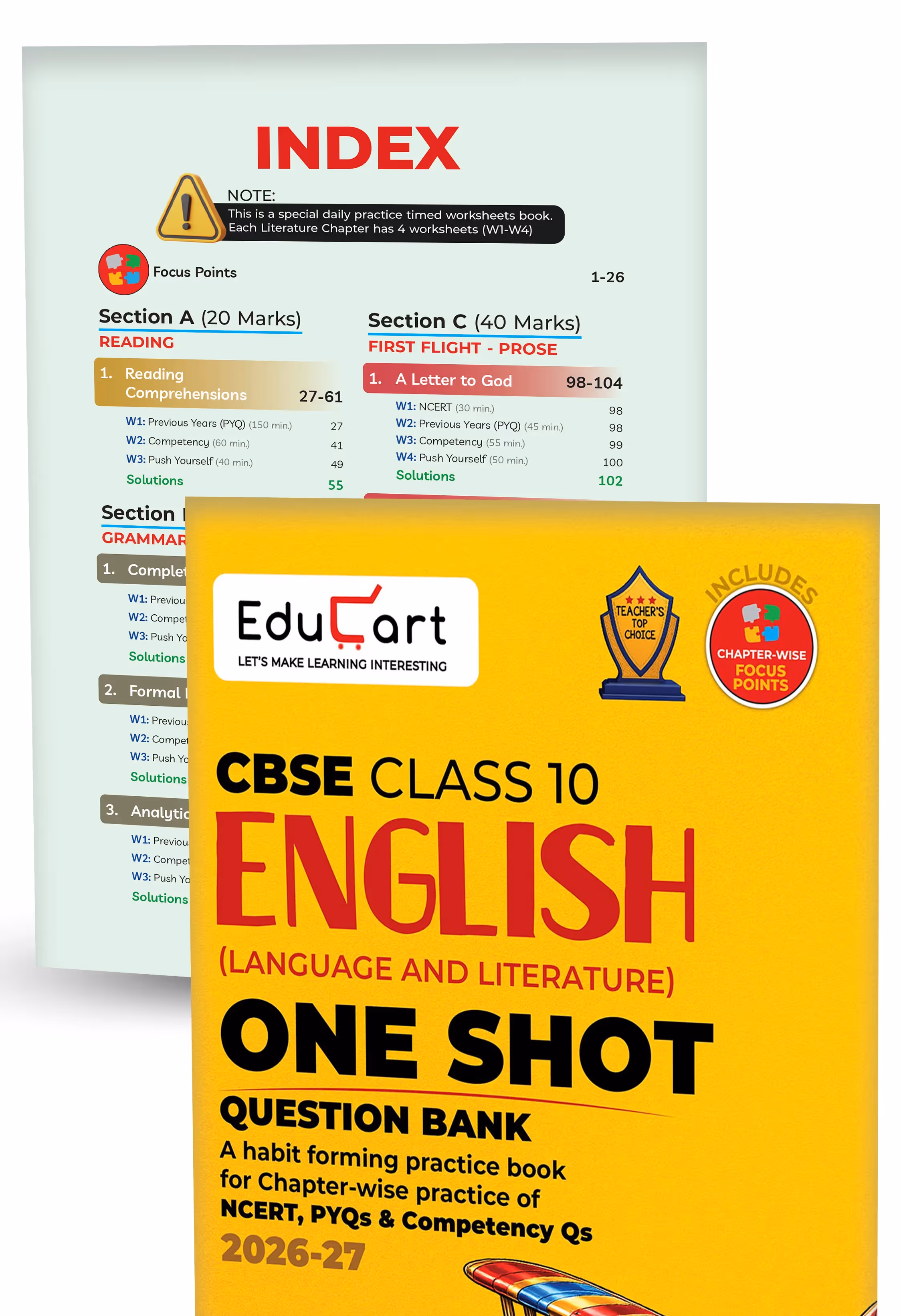 Educart One-shot CBSE Class 10 Question Bank 2026-27 Bundle - Science, Mathematics, Social Science and English (Strictly for Boards Exam 2027)