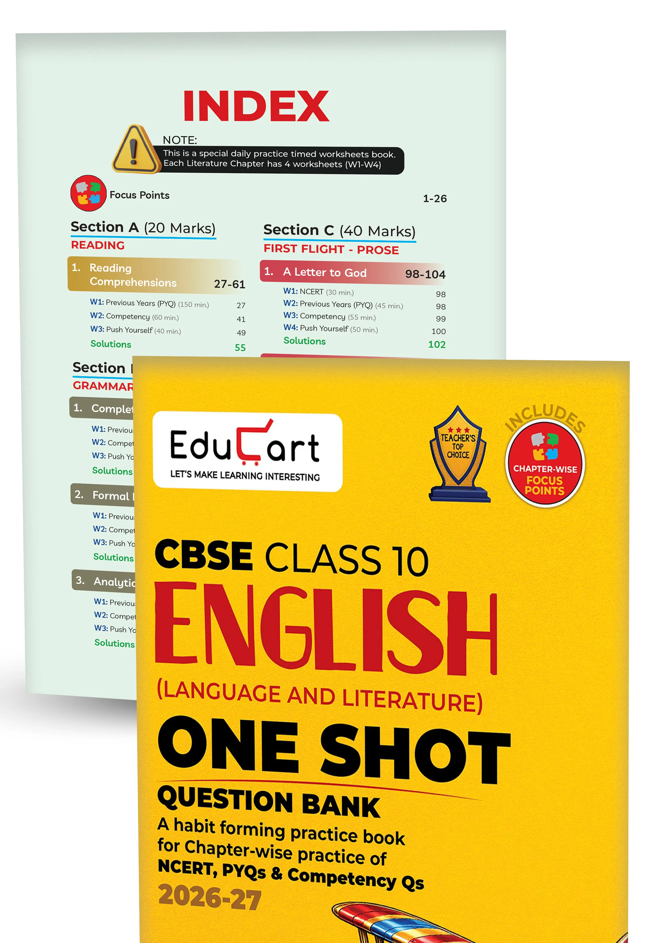 Educart One-shot CBSE Class 10 Question Bank 2026-27 Bundle - Science, Mathematics, Social Science and English (Strictly for Boards Exam 2027)