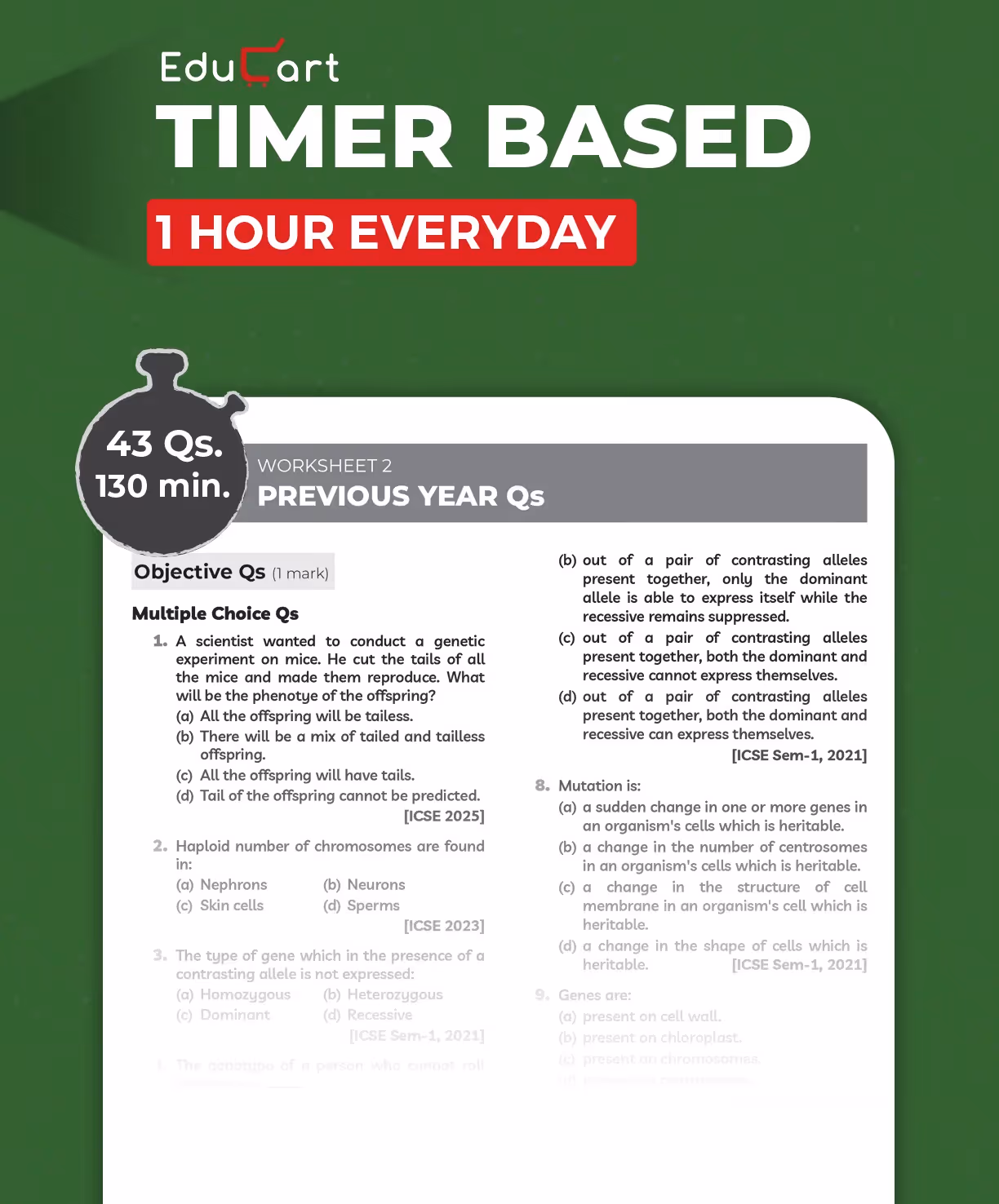 Educart ICSE Class 10 Biology One Shot Question Bank 2026-27 | Chapter-wise Practice Includes PYQs & Competency Based Questions | Latest Syllabus 2027