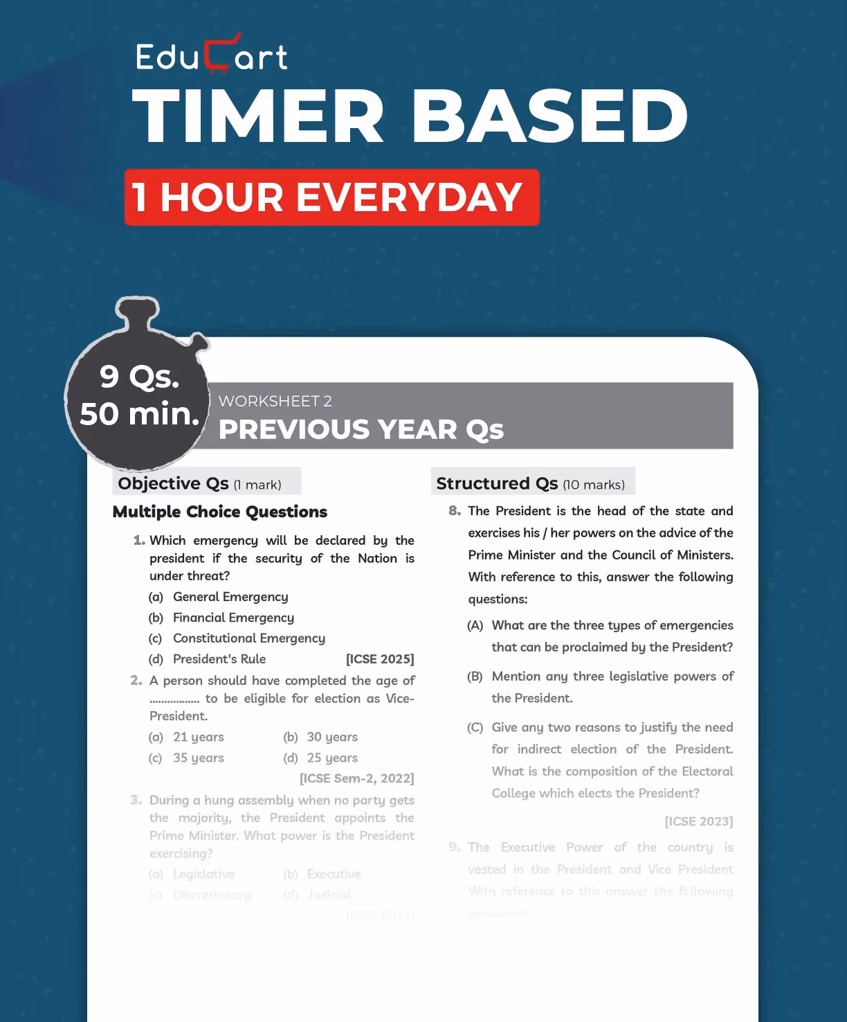 Educart ICSE Class 10 History & Civics One Shot Question Bank 2026-27 | Chapter-wise Practice Includes PYQs & Competency-Based Qs | Unit Test Worksheets | Latest Syllabus 2027 Exam