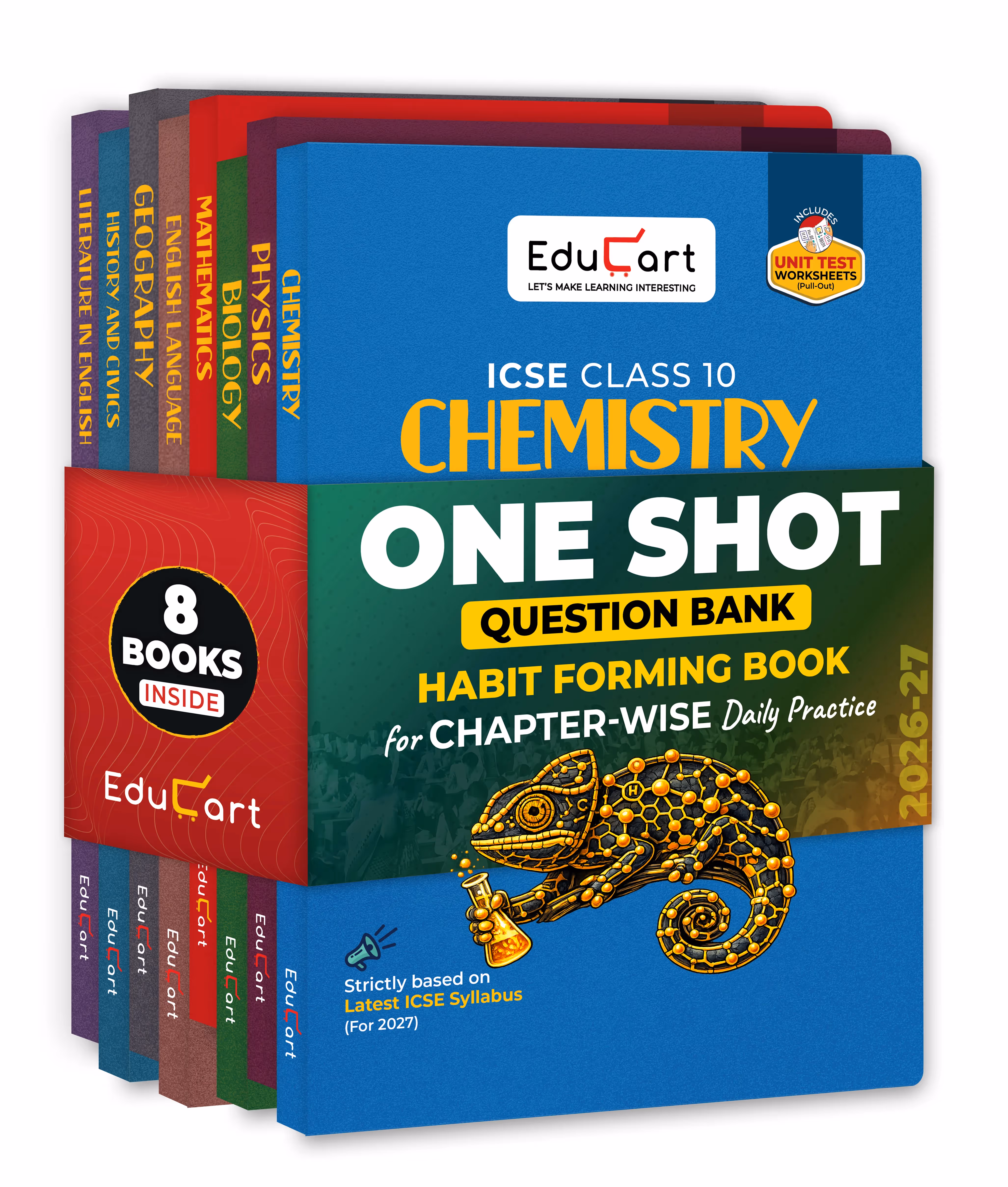Educart ICSE Class 10 One Shot Question Bank 2027 – Physics | Chemistry | Mathematics | Biology | English 1 and 2 | Geography and History & Civics (Set of 8 Books) for 2026-27 Exam