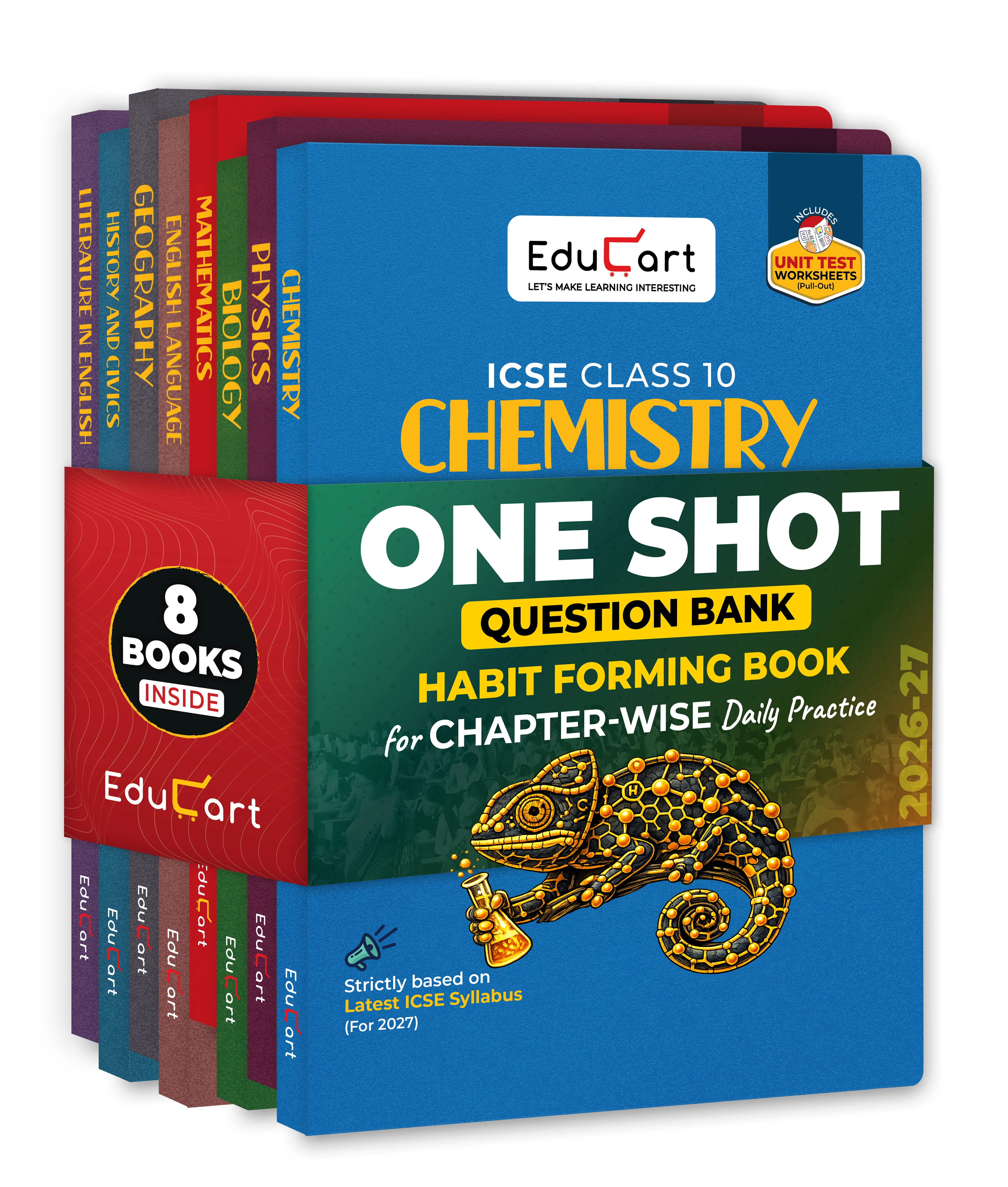 Educart ICSE Class 10 One Shot Question Bank 2027 – Physics | Chemistry | Mathematics | Biology | English 1 and 2 | Geography and History & Civics (Set of 8 Books) for 2026-27 Exam