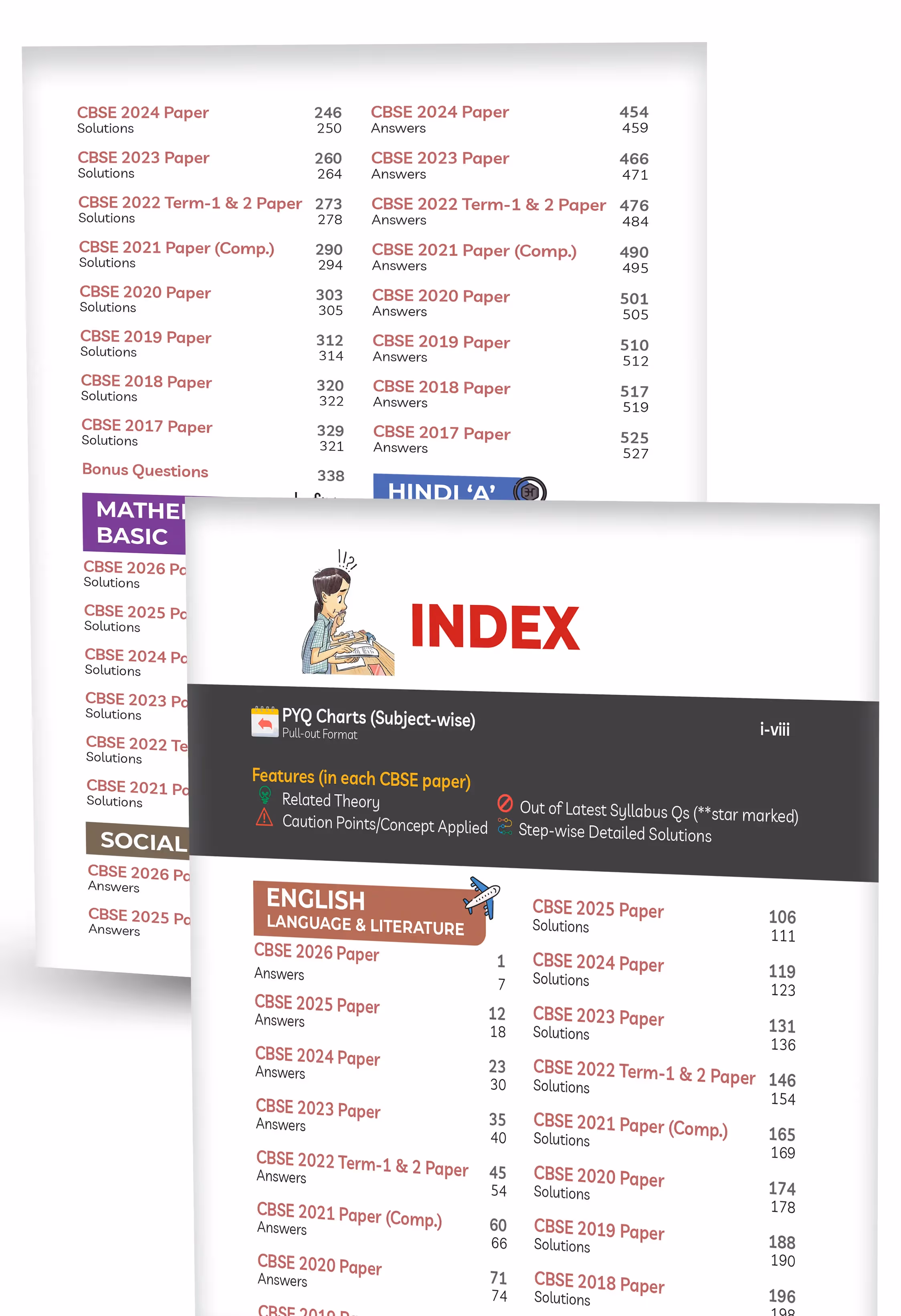 (10 subjects in 1) Educart Granth CBSE Class 10 Previous 10 Year Solved Papers 2027 - with PYQ Charts (Mathematics Standard & Basic, Social Science, Science, Hindi A & B, English, Computer Applications, IT and Sanskrit)