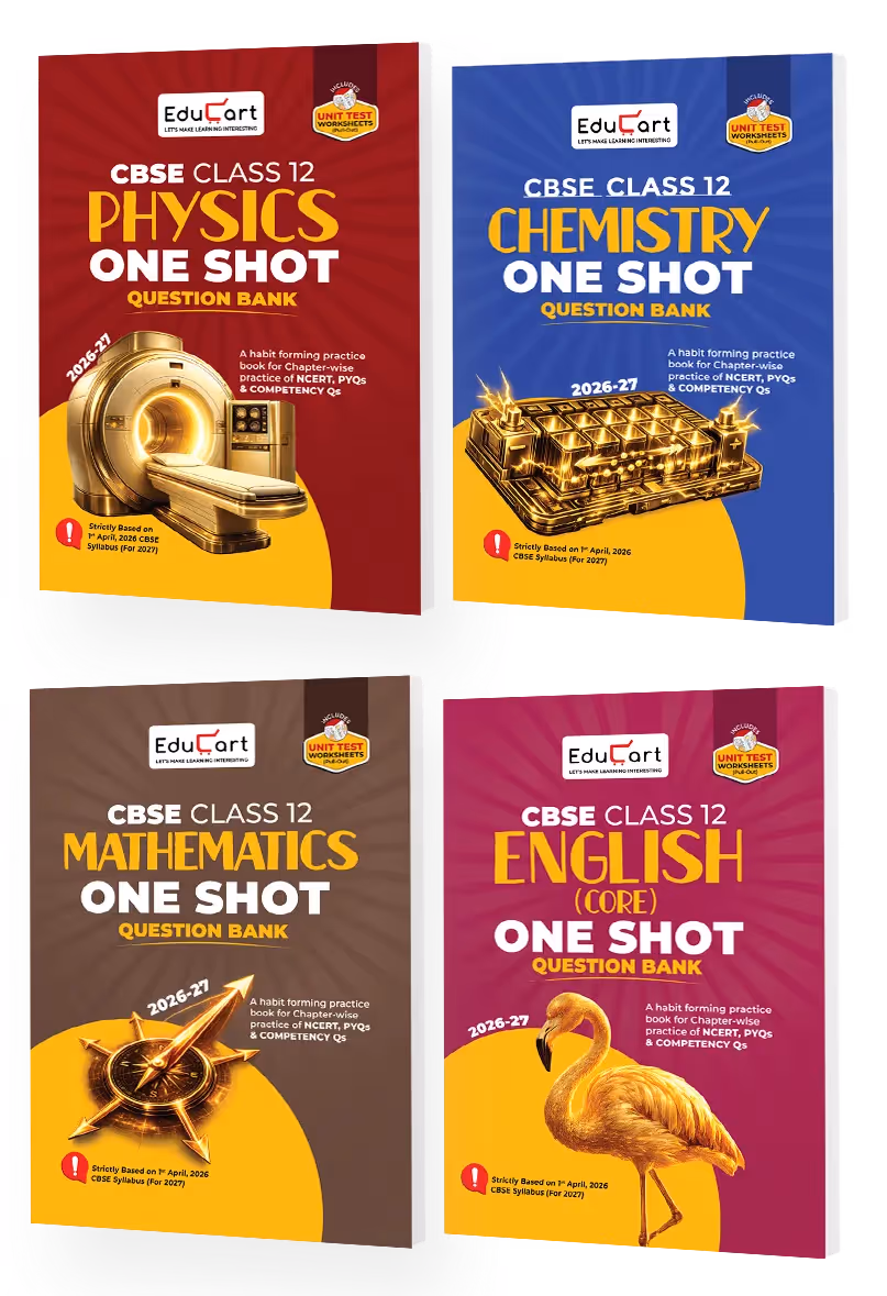 Educart CBSE Class 12 One Shot Question Bank Physics, Chemistry, Mathematics & English Core 2026–27 (Set of 4 Books) | NCERT Questions, PYQs & Competency-Based Qs | CBSE Board 2027