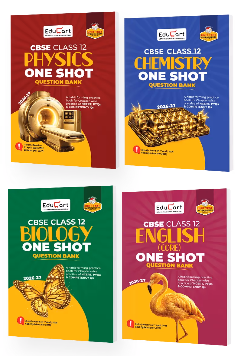 Educart CBSE Class 12 One Shot Question Bank Physics, Chemistry, Biology & English Core 2026–27 (Set of 4 Books) | NCERT Questions, PYQs & Competency-Based Qs | CBSE Board 2027