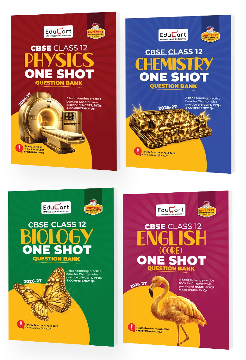 Educart CBSE Class 12 One Shot Question Bank Physics, Chemistry, Biology & English Core 2026–27 (Set of 4 Books) | NCERT Questions, PYQs & Competency-Based Qs | CBSE Board 2027